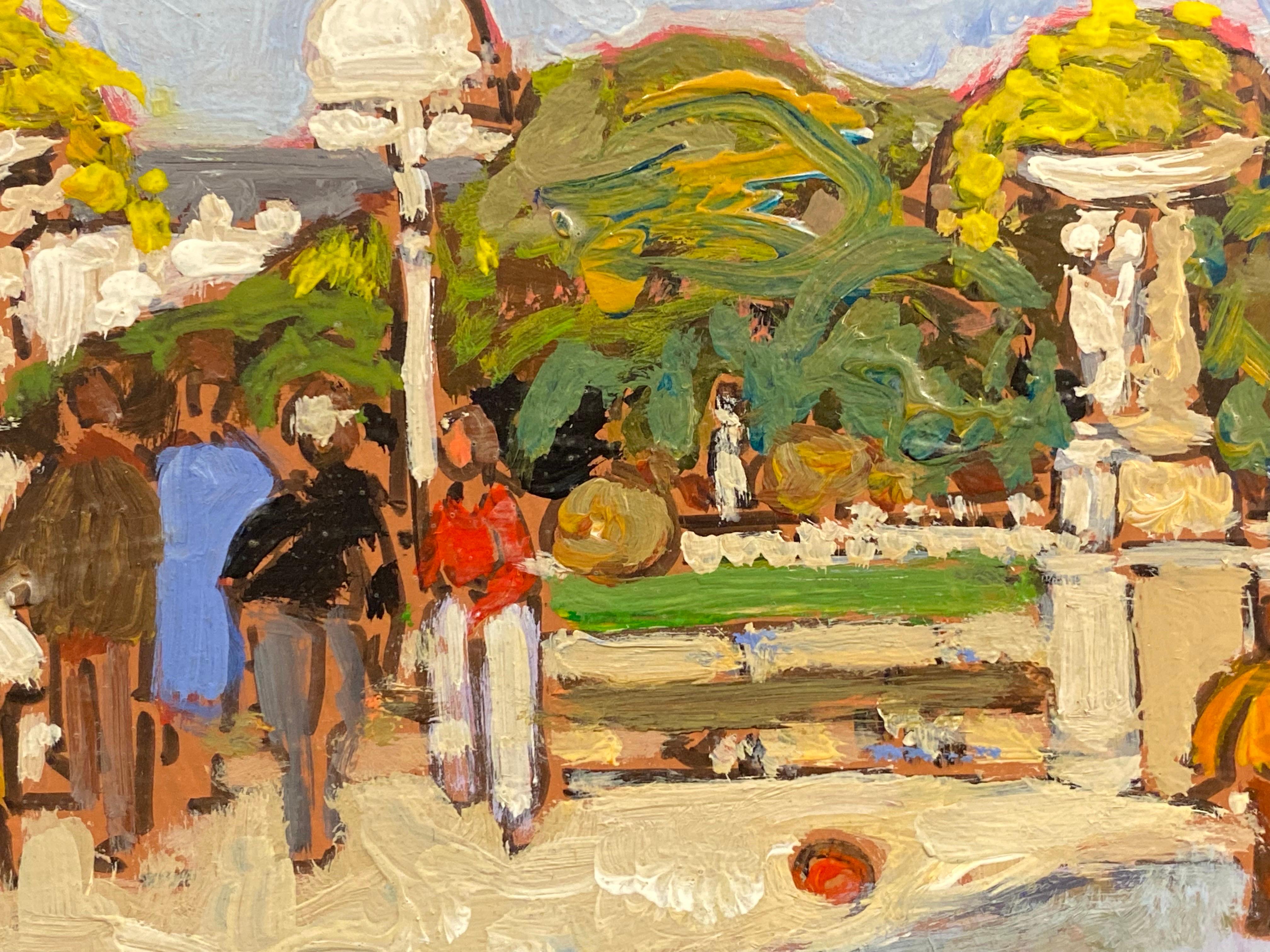 Luxembourg Gardens Paris, Signed Impressionist French Oil Painting with figures - Beige Landscape Painting by Patrice Poindrelle