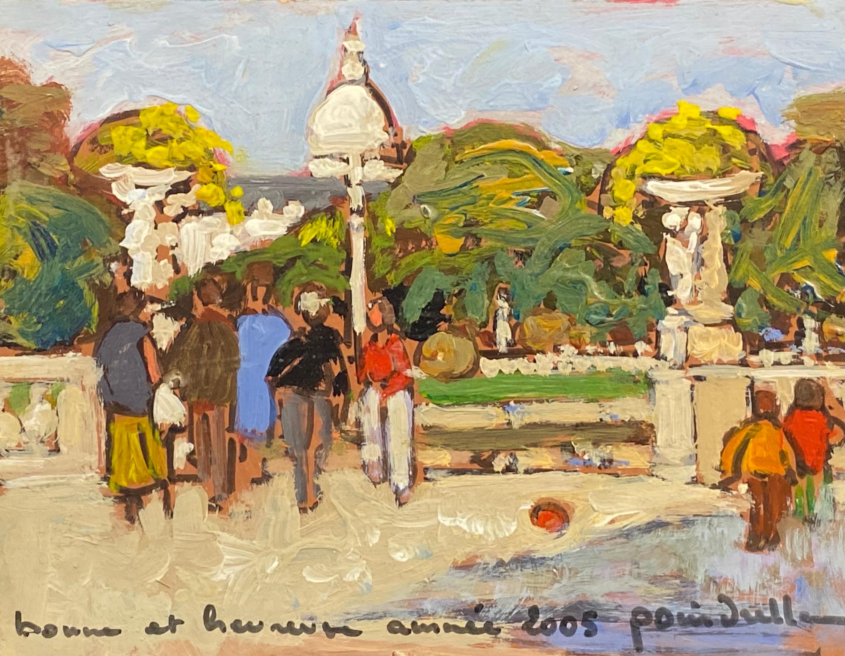 Patrice Poindrelle Landscape Painting - Luxembourg Gardens Paris, Signed Impressionist French Oil Painting with figures