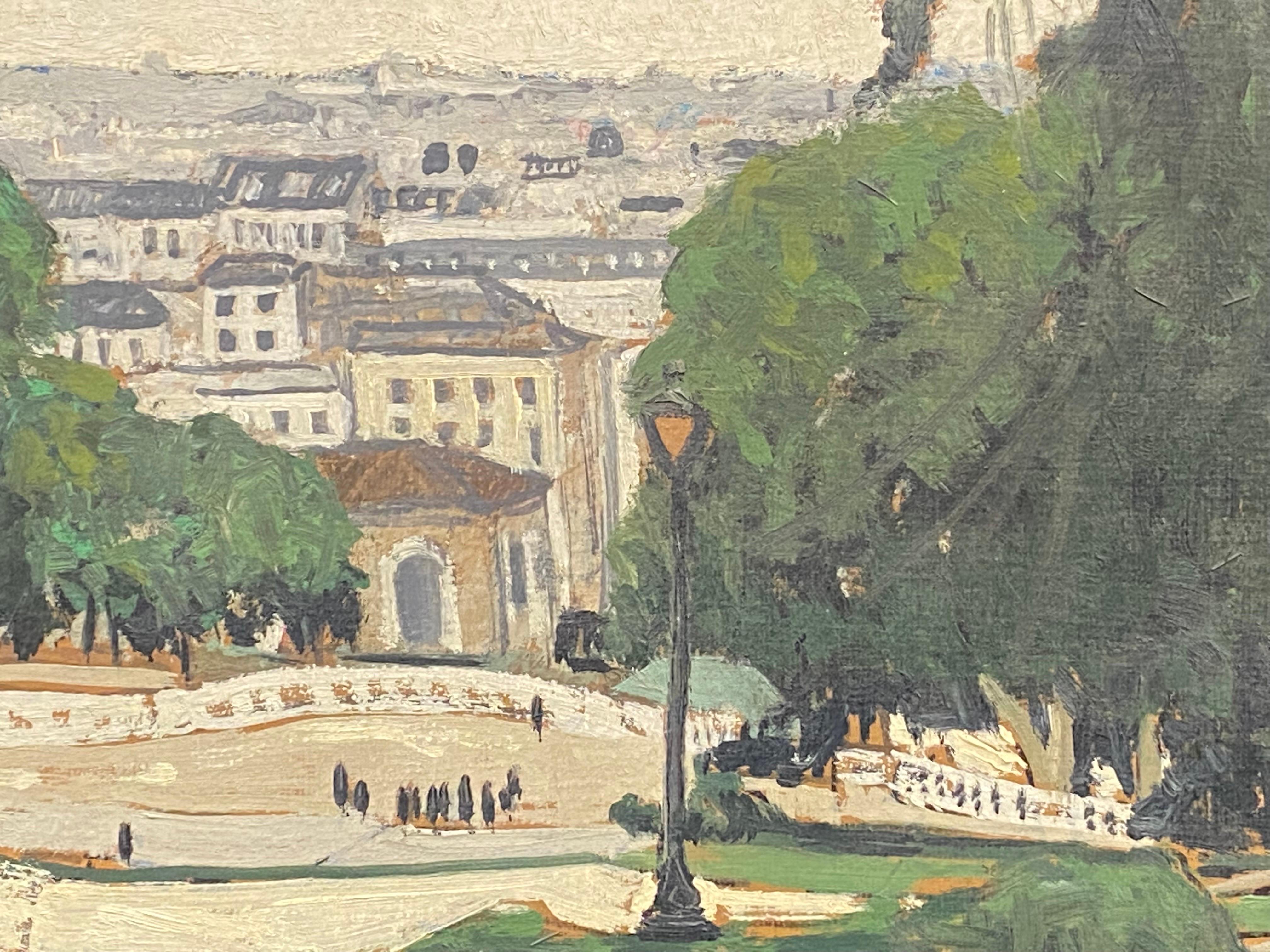 Monmartre Hill Sacre Couer Paris City Far Reaching Rooftop View over Paris, Oil - Painting by Patrice Poindrelle