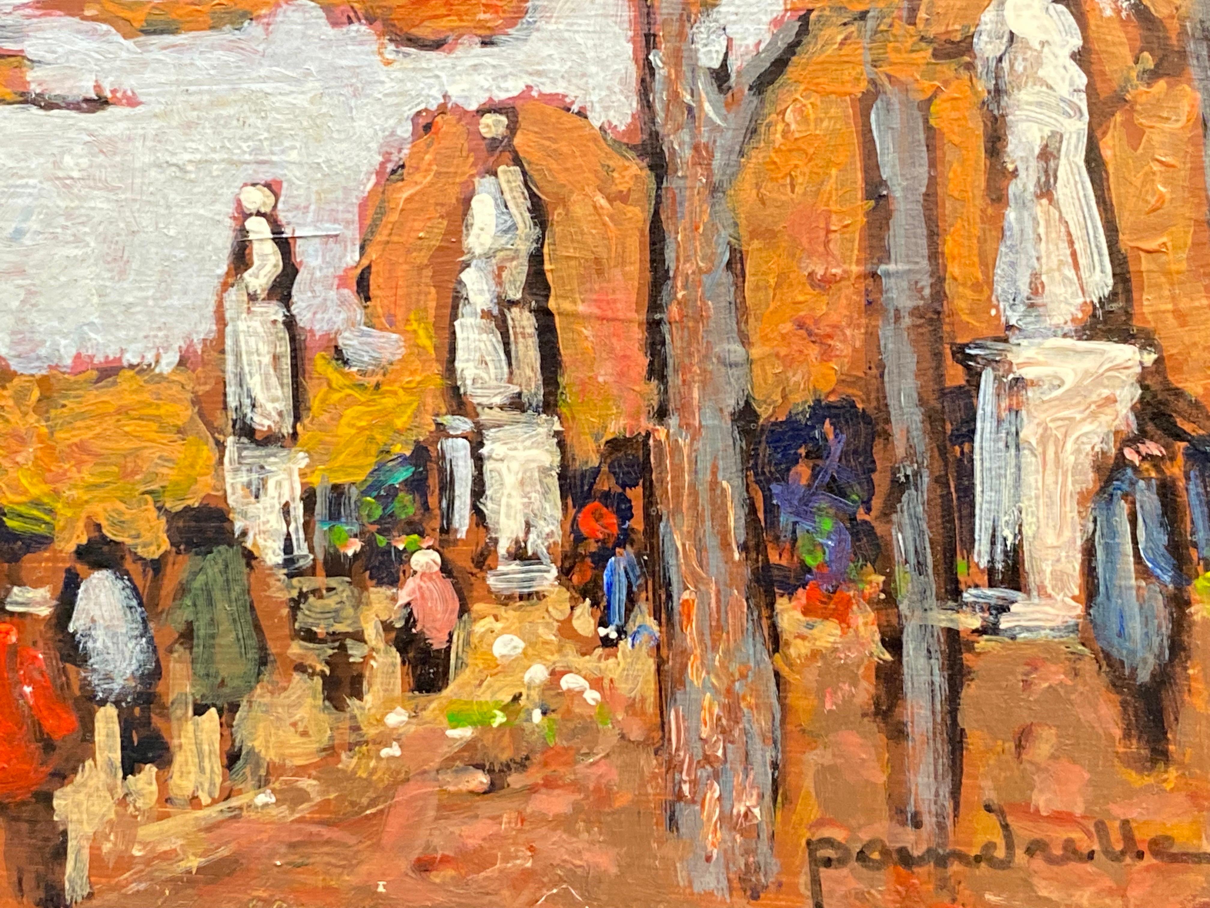 Parisian Busy Park in Autumn, Signed French Impressionist Oil  - Painting by Patrice Poindrelle