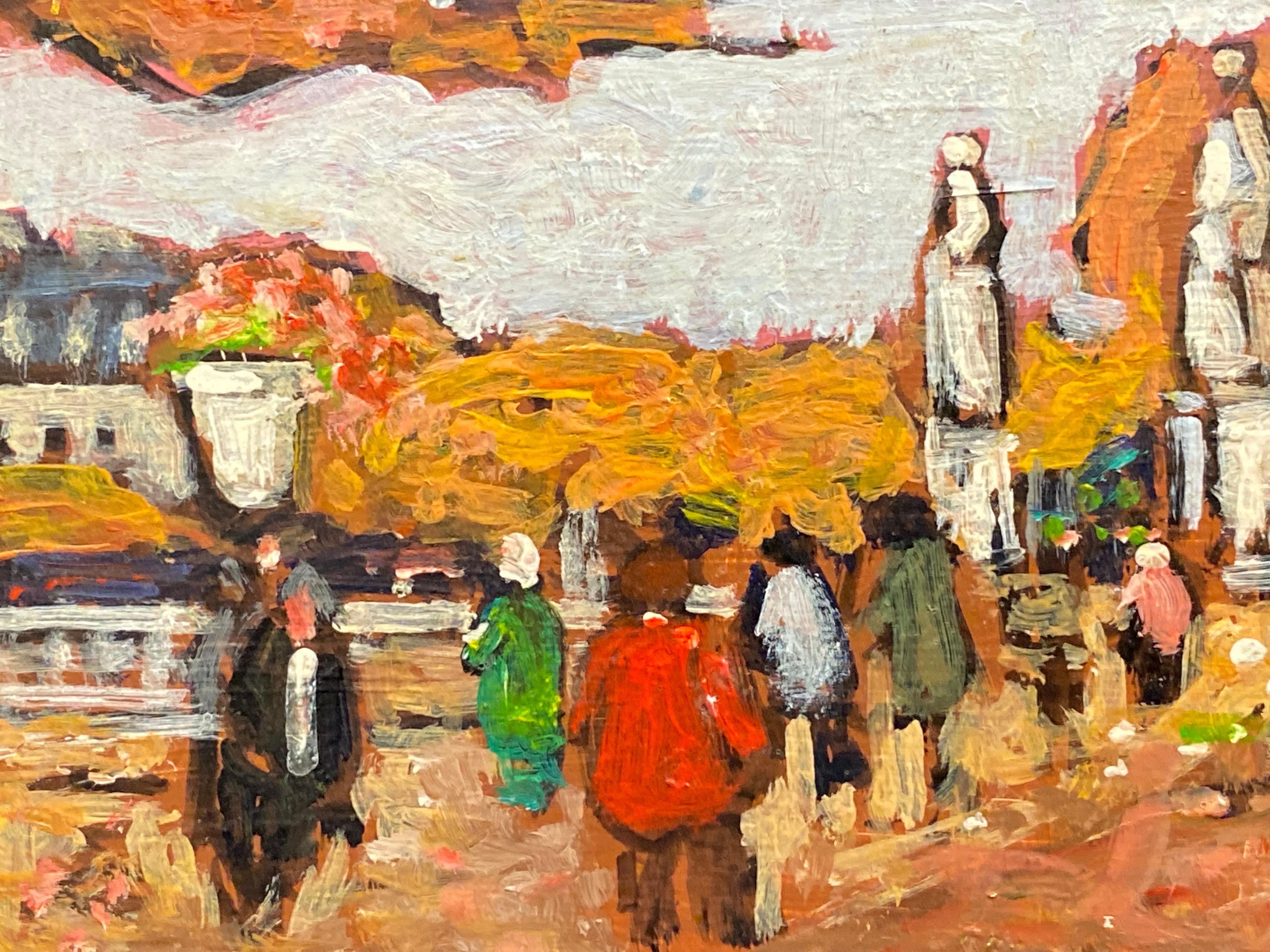 Parisian Busy Park in Autumn, Signed French Impressionist Oil  - Brown Landscape Painting by Patrice Poindrelle