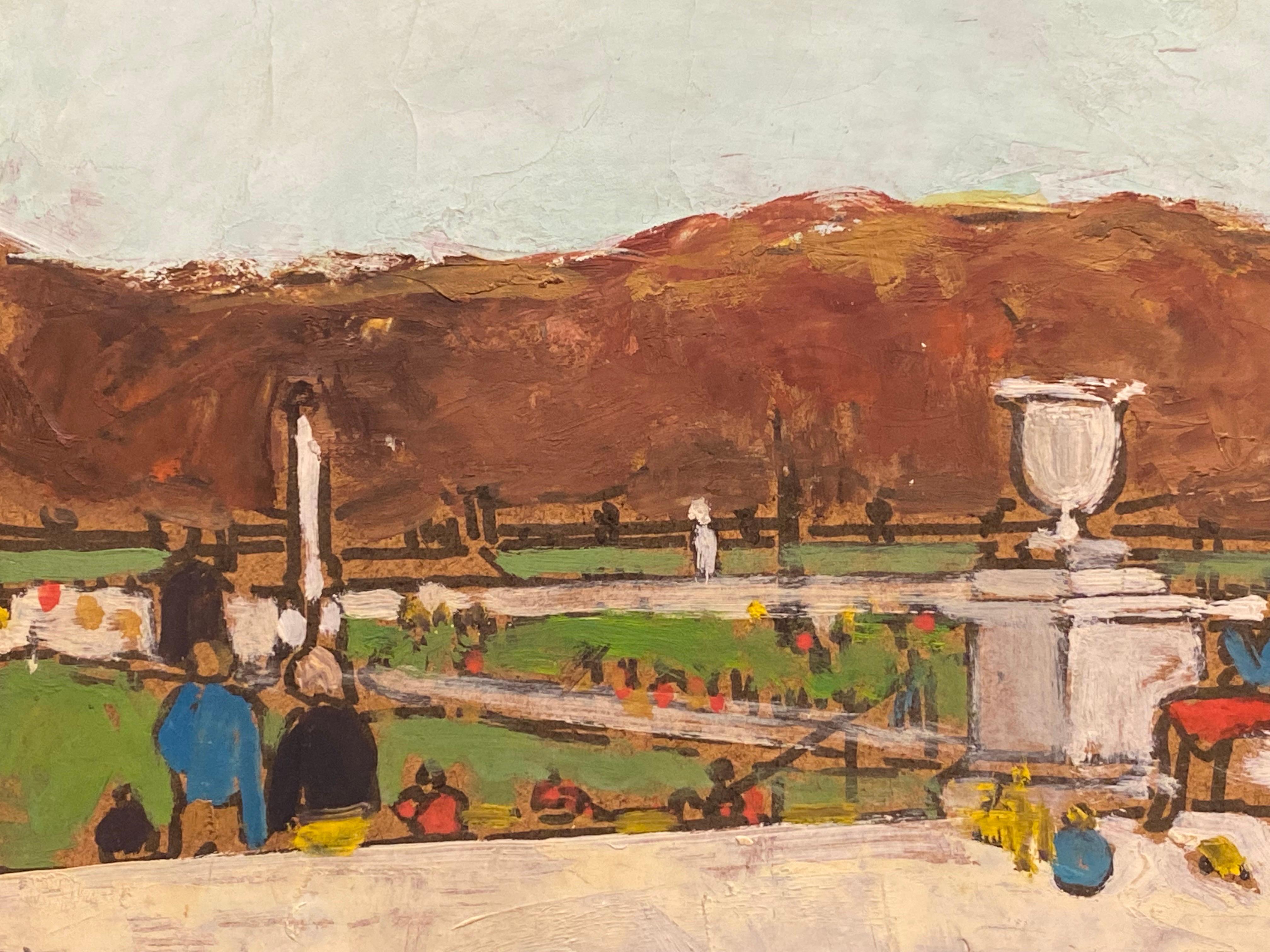 Patrice Poindrelle (né en 1954) signé, huile impressionniste française - Scène de parc buste 1