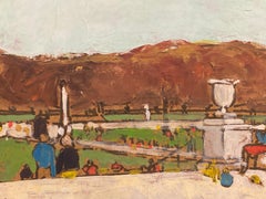 Patrice Poindrelle (né en 1954) signé, huile impressionniste française - Scène de parc buste
