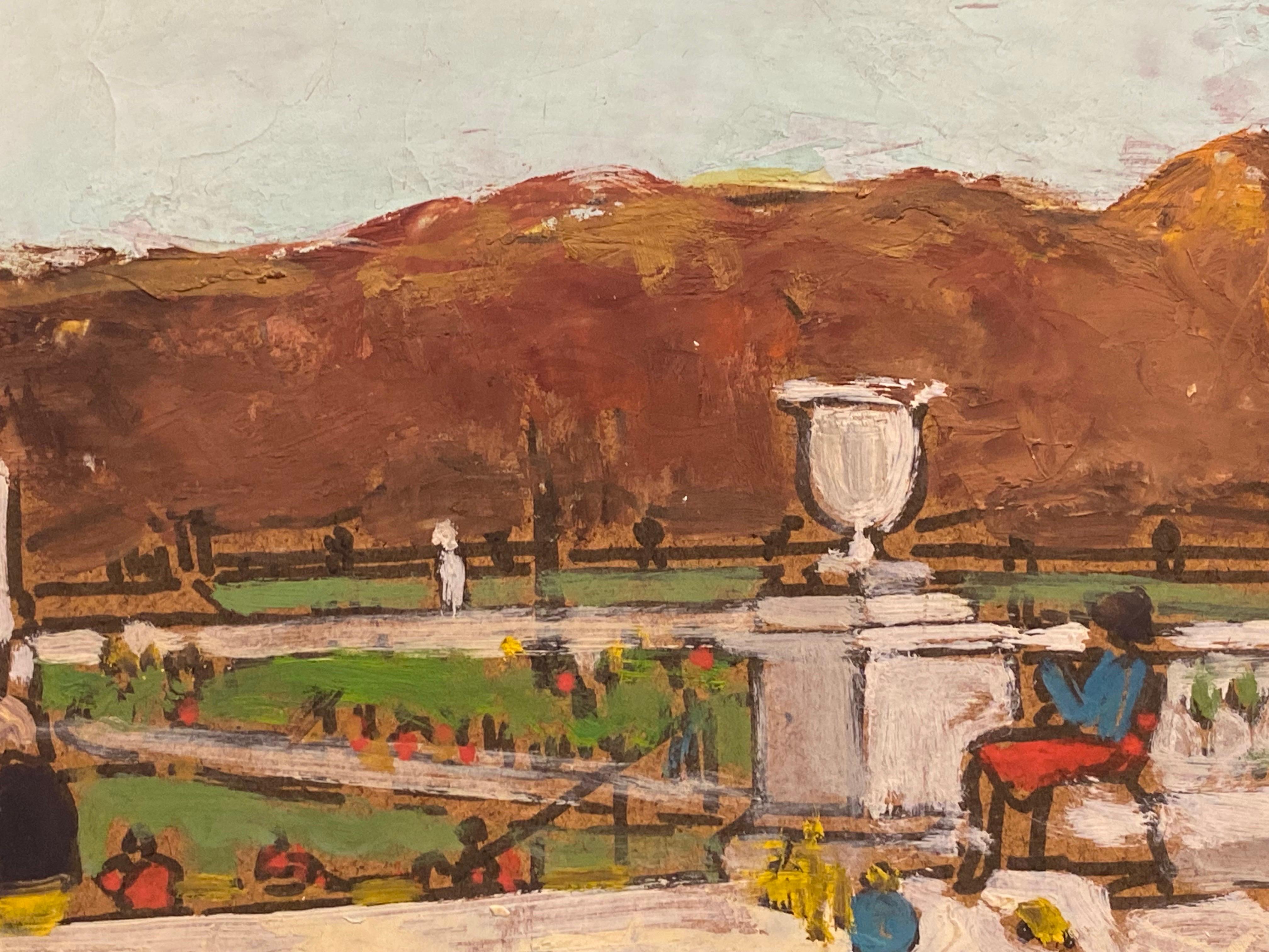 Patrice Poindrelle (né en 1954) signé, huile impressionniste française - Scène de parc buste 2
