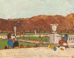 Patrice Poindrelle (né en 1954) signé, huile impressionniste française - Scène de parc buste