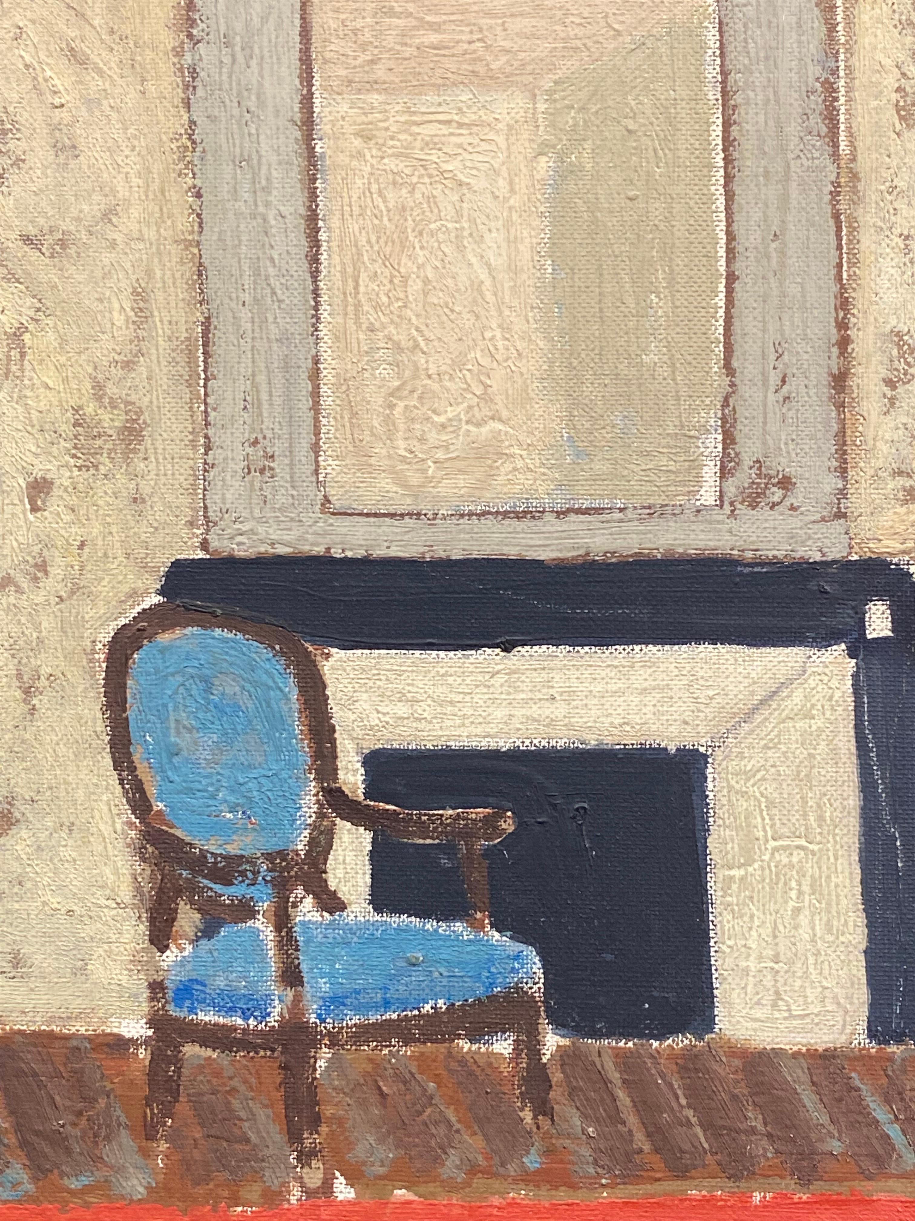 The Blue Chair, scène d'intérieur moderniste signée - Impressionnisme Painting par Patrice Poindrelle