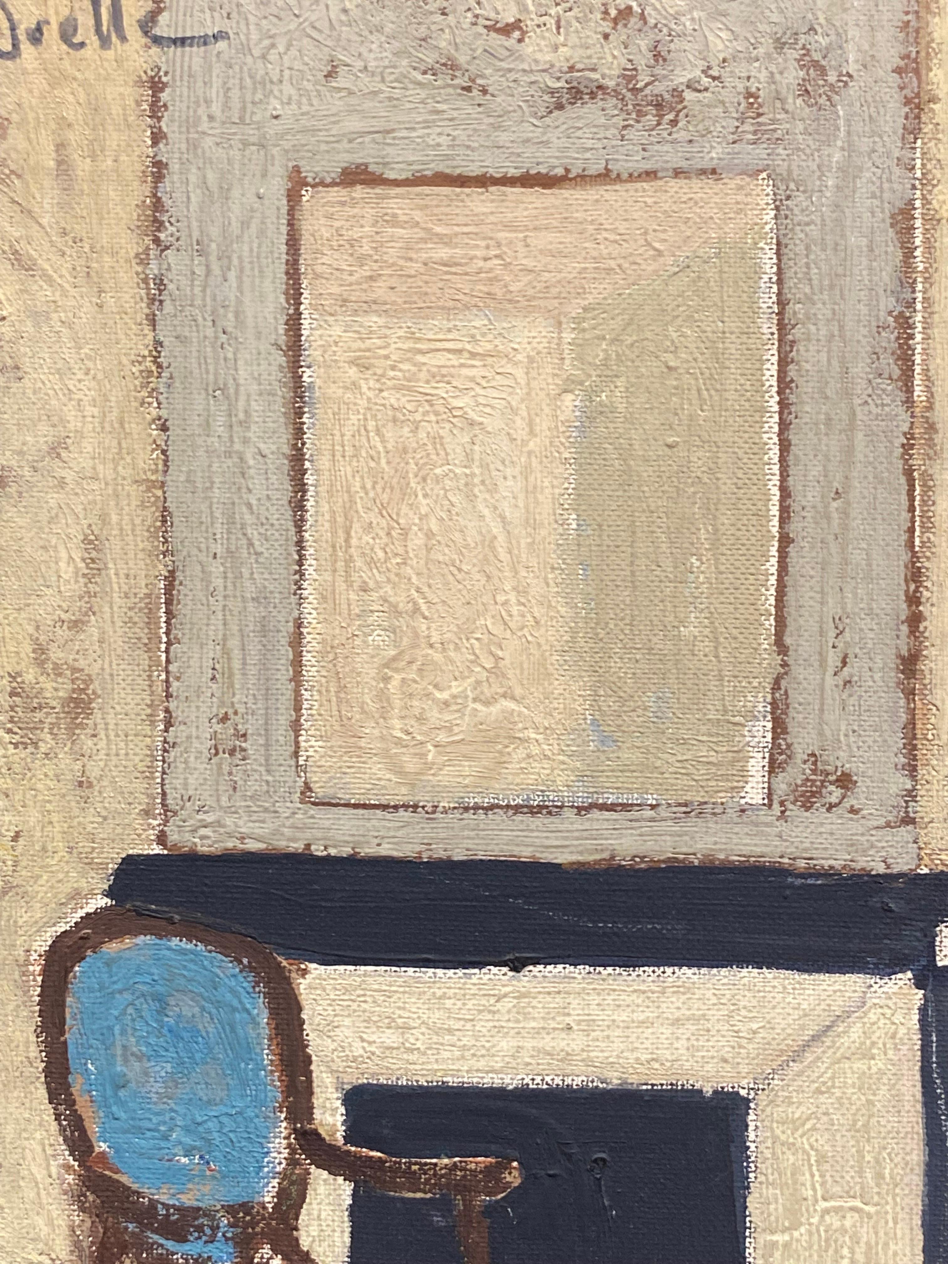 Artistics/ School : Patrice Poindrelle (français né en 1954), signé.

Titre : La chaise bleue

Médium : peinture à l'huile sur panneau, non encadrée.

Taille :  peinture : 9.5 x 7 pouces     

Provenance : collection privée, Paris. 

Condit : Le