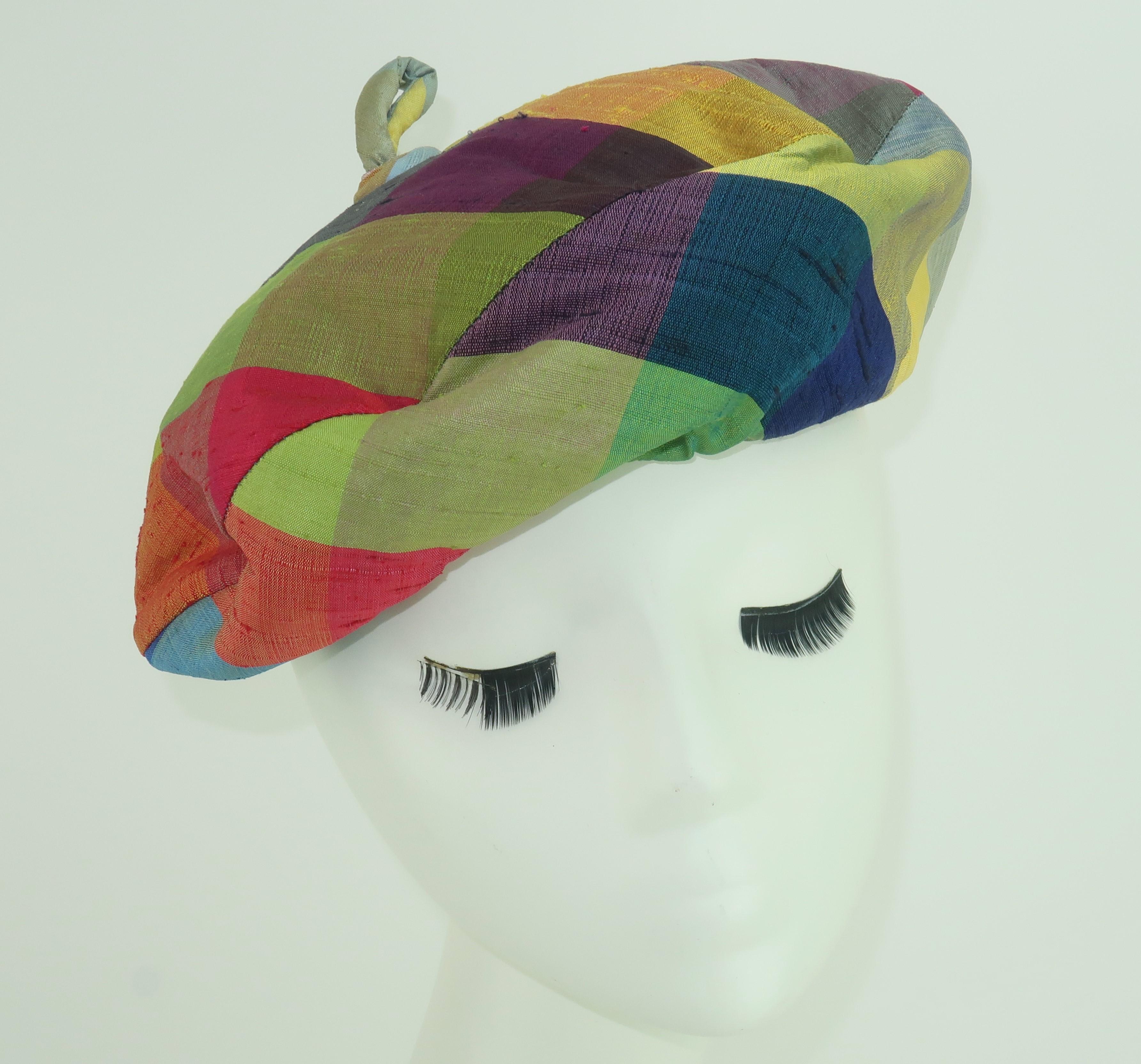 Patrice Silk Madras Beret Hat, C.1960 In Good Condition For Sale In Atlanta, GA