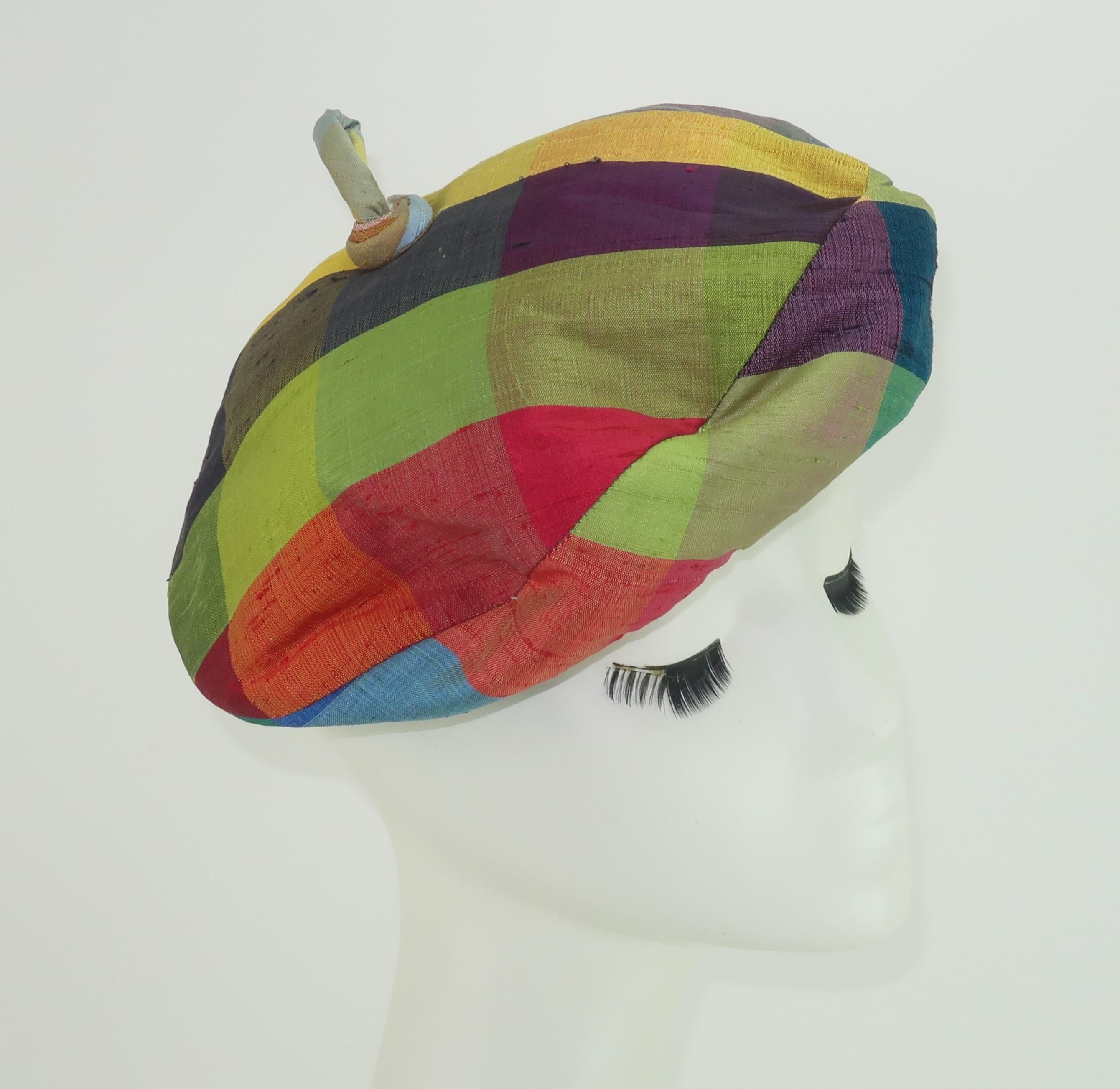 Women's Patrice Silk Madras Beret Hat, C.1960 For Sale