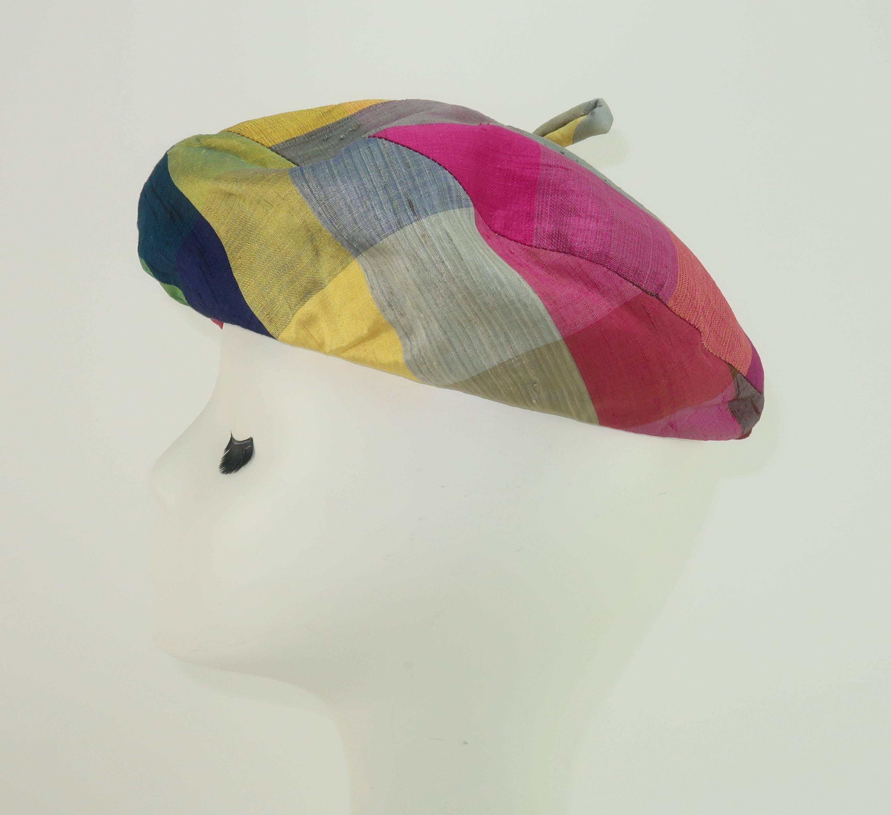 Patrice Silk Madras Beret Hat, C.1960 For Sale 2