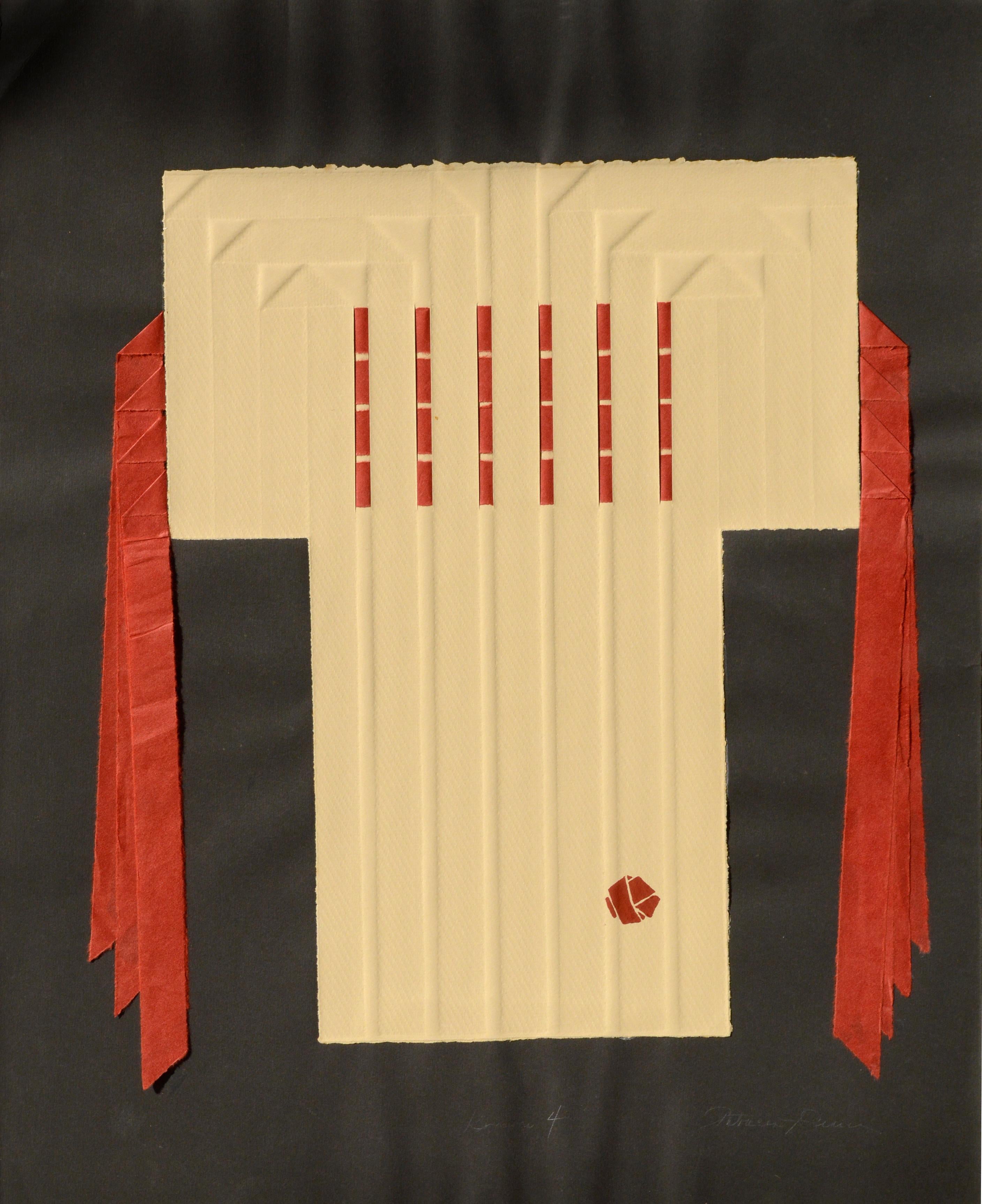 ""Kimono 4" (Tanfarbener Kimono mit roten Papierstreifen) 