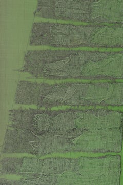 Green Kimono Collagraph, Master Plate 14 - Modern Minimal Geometric Mixed Media