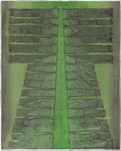 Green Kimono Collagraph, Master Plate 14 - Modern Minimal Geometric Mixed Media