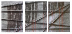 Black Mesh and Red Ribbon Collotype Abstract Triptych