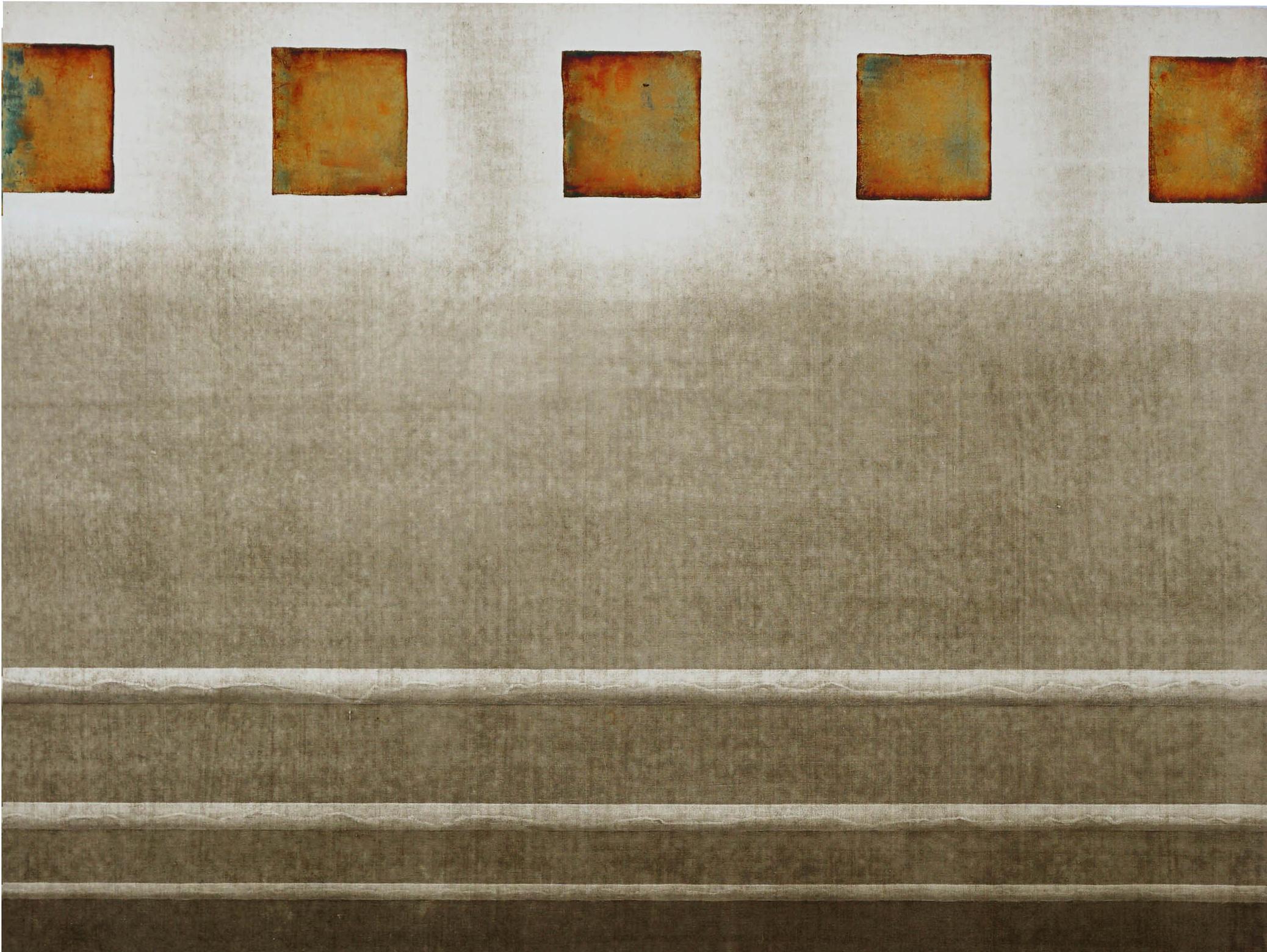 Bronze Block and Rods Collotype Diptych - Abstract Geometric Painting by Patricia A Pearce