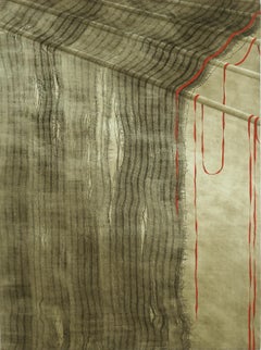 Red Ribbons and Rods Collograph Triptych II/IV
