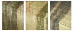 Red Ribbons and Rods Collograph Triptych II/IV