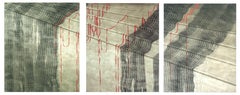 Red Ribbons and Rods Collotype Triptych