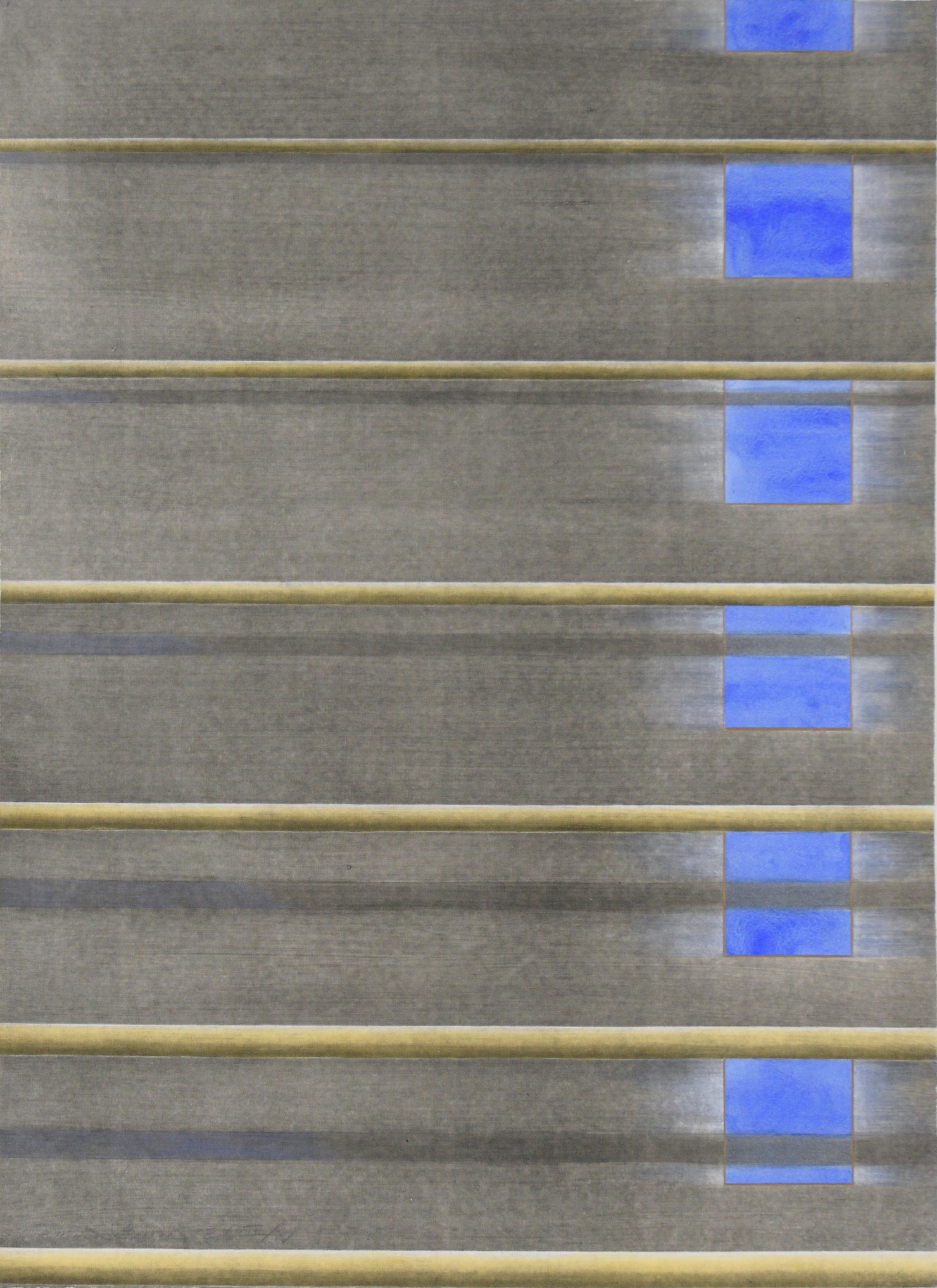 Abstract Print Patricia A Pearce - "Blue Approach #2" - Collotype augmenté à la main