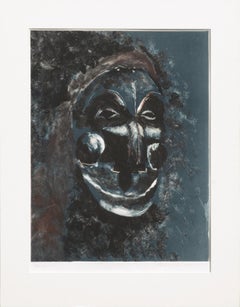 Vintage Blue Mask Hand-Altered Monoprint