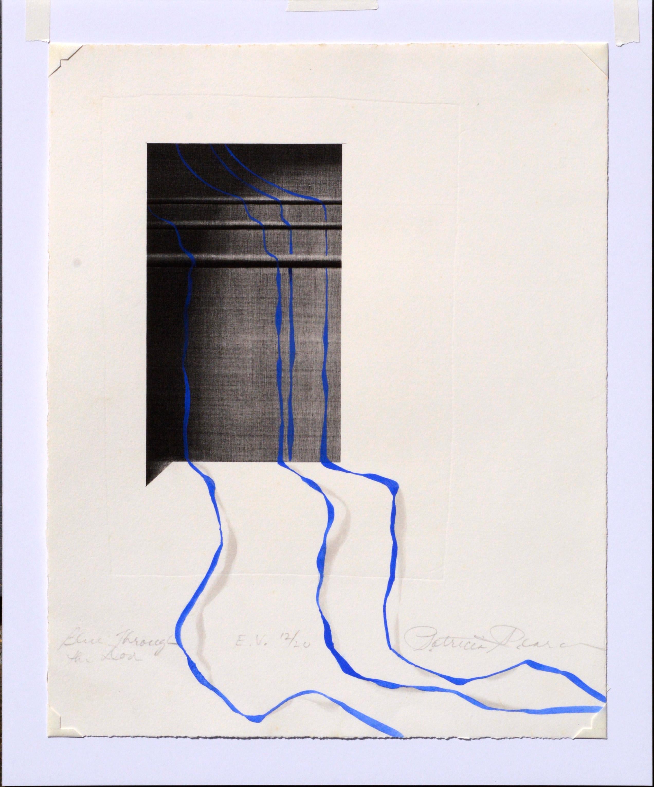 « Bleu à travers la porte » - Lithographie altérée à la main en vente 1