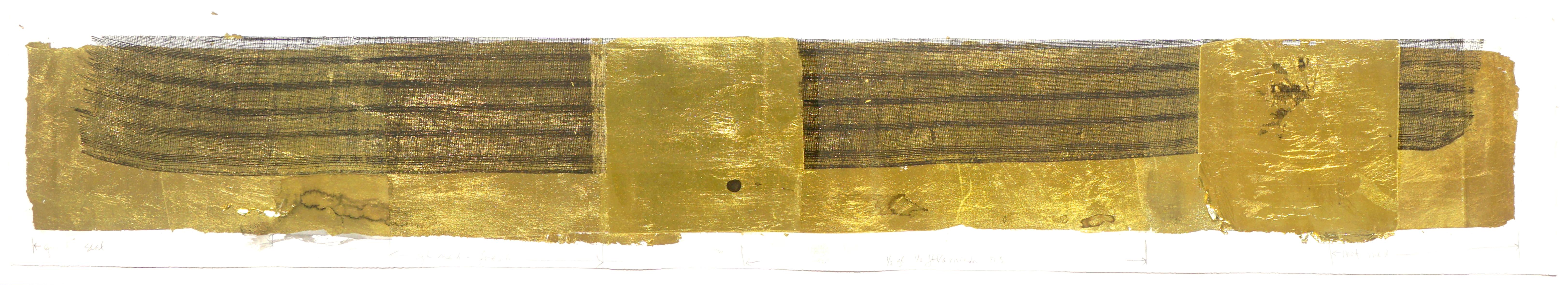 Gold Leaf and Mesh Lithograph - Abstract Painting by Patricia A Pearce