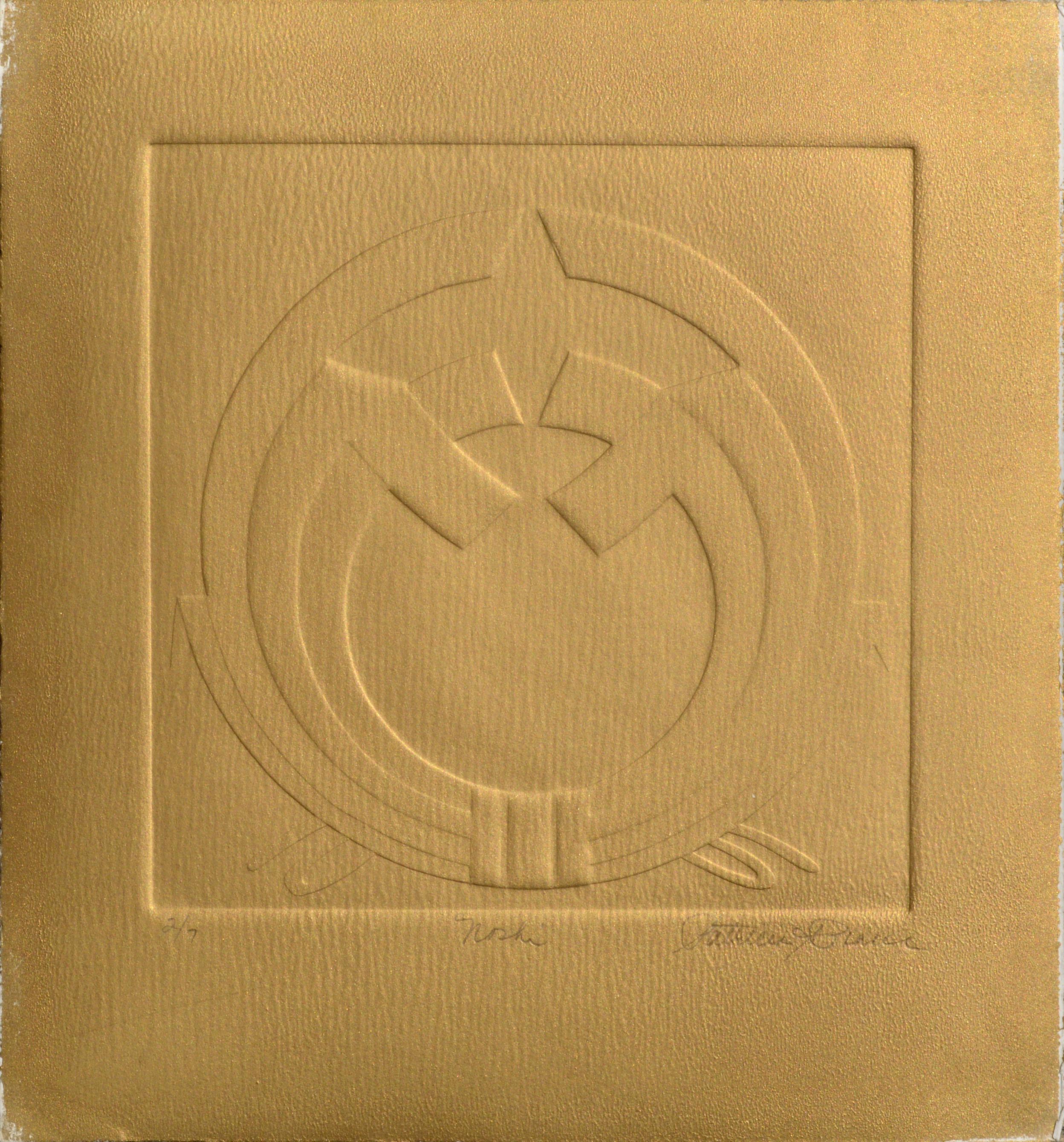 Patricia A Pearce Abstract Print - "Noshi" Embossed Symbolic Composition (Bronze Version)