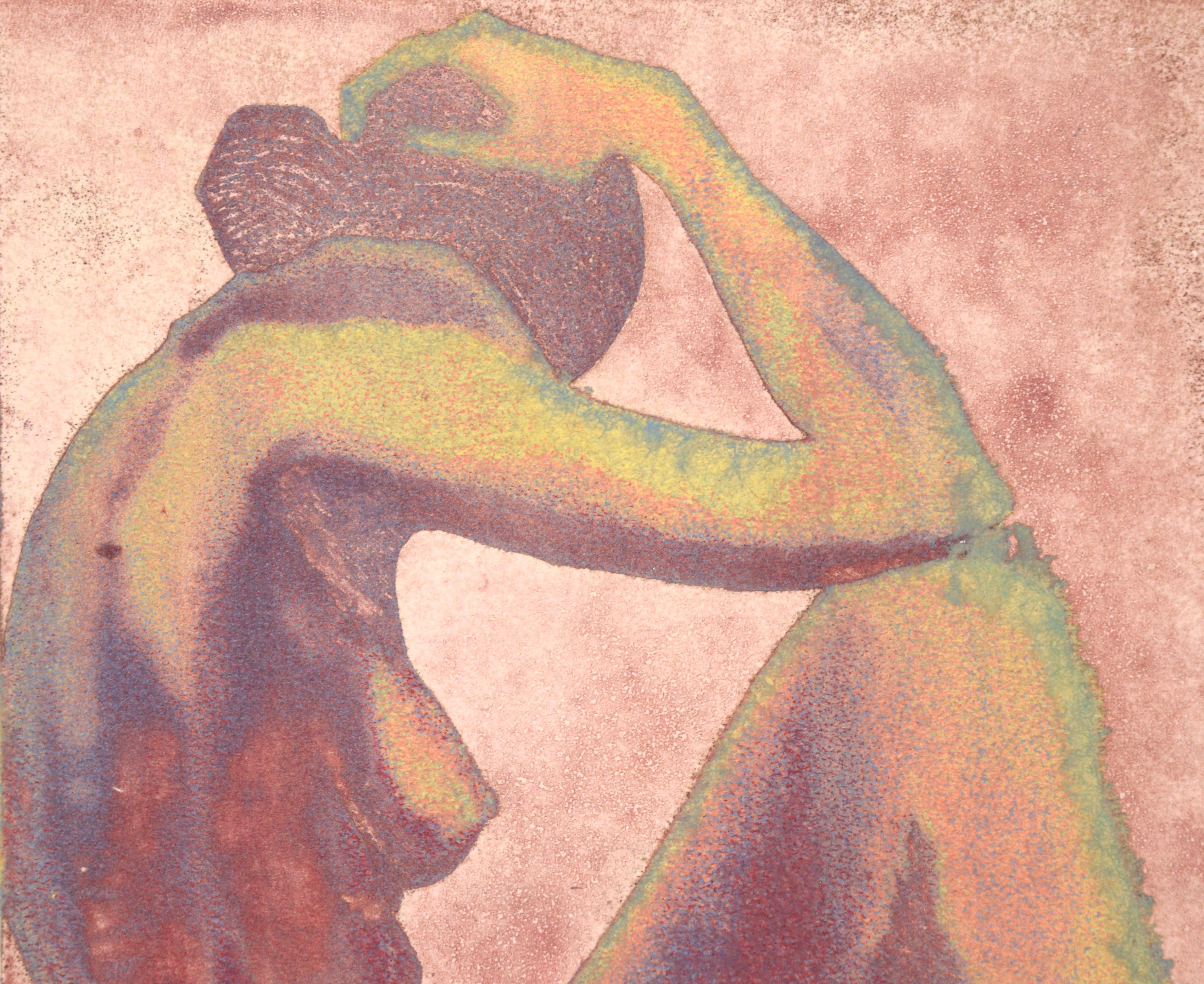 Desnudo figurativo vintage - Grabado en plancha de acero - Nude Print Naranja de Patricia A Pearce
