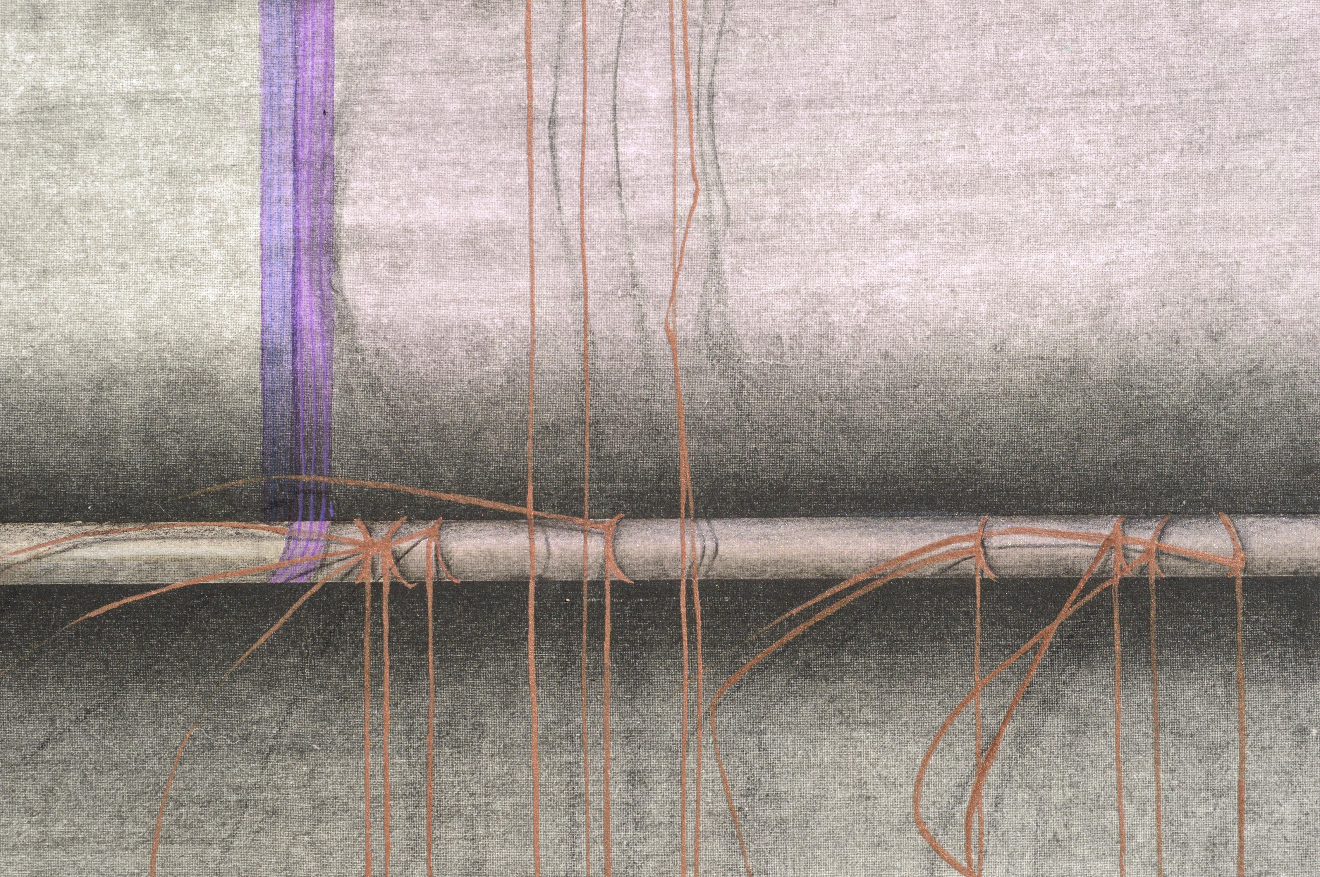 Purple Ribbons and Gold Threads - Hand-Augmented Abstract Collotype - Photorealist Painting by Patricia A Pearce