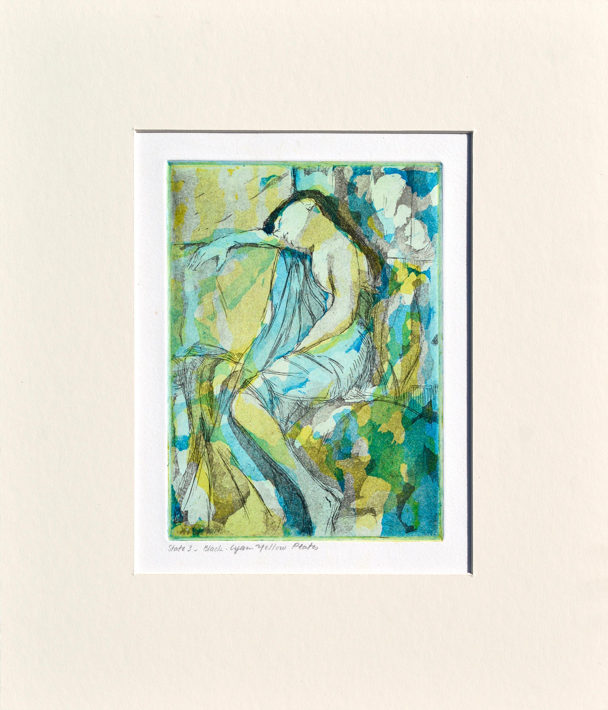 Femme allongée - Série abstraite figurative (série de 4) - Print de Patricia A Pearce