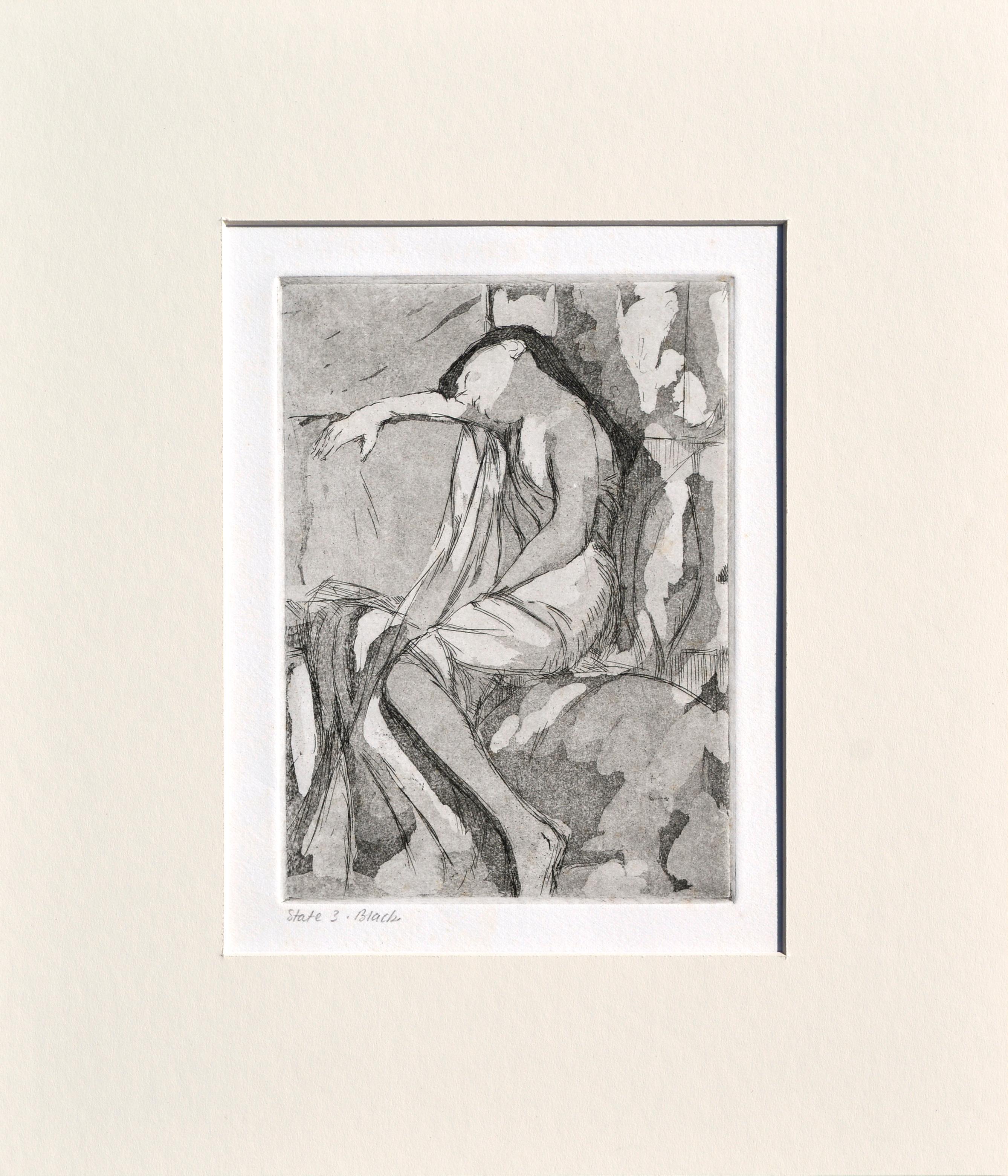 Femme allongée - Série abstraite figurative (série de 4) - Blanc Abstract Print par Patricia A Pearce