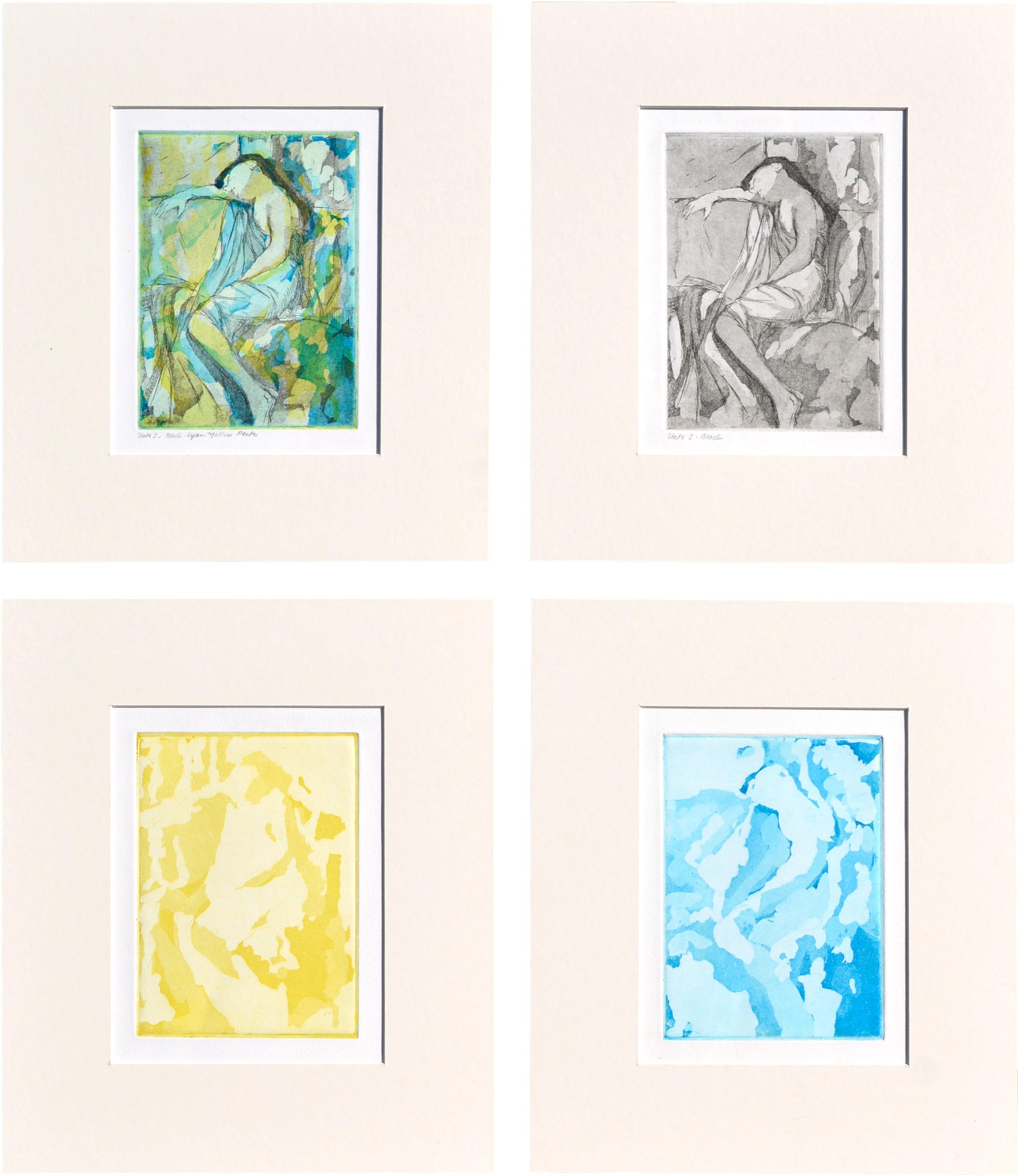 Patricia A Pearce Abstract Print - Reclining Woman - Figurative Abstract Series (Set of 4)