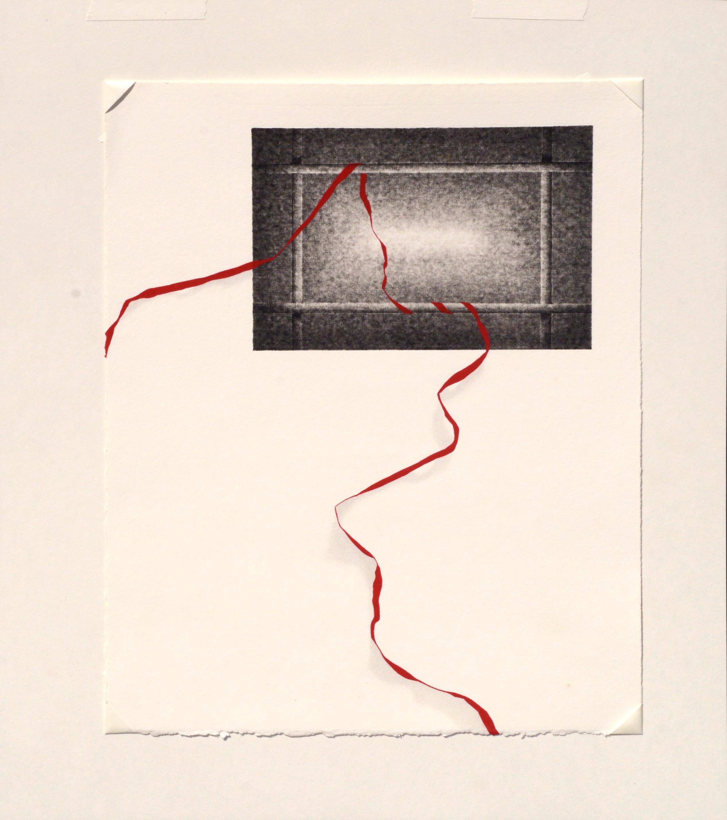 Ribbon rouge à travers la fenêtre - Exceptionnelle lithographie augmentée à la main en vente 2