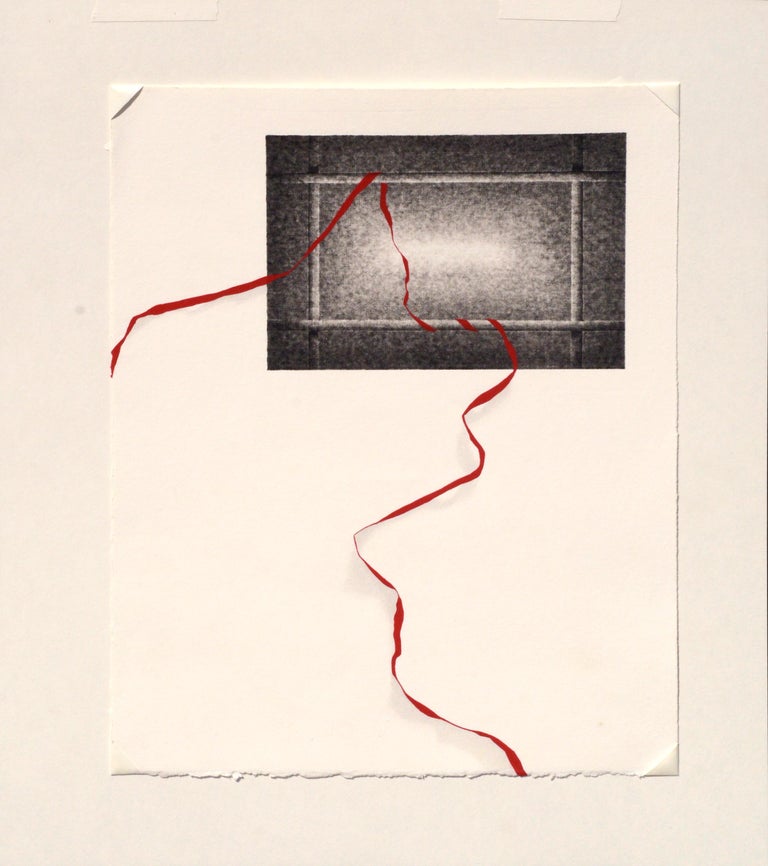 Red Ribbon Through the Window - Exceptional Hand Augmented Lithograph For Sale 2