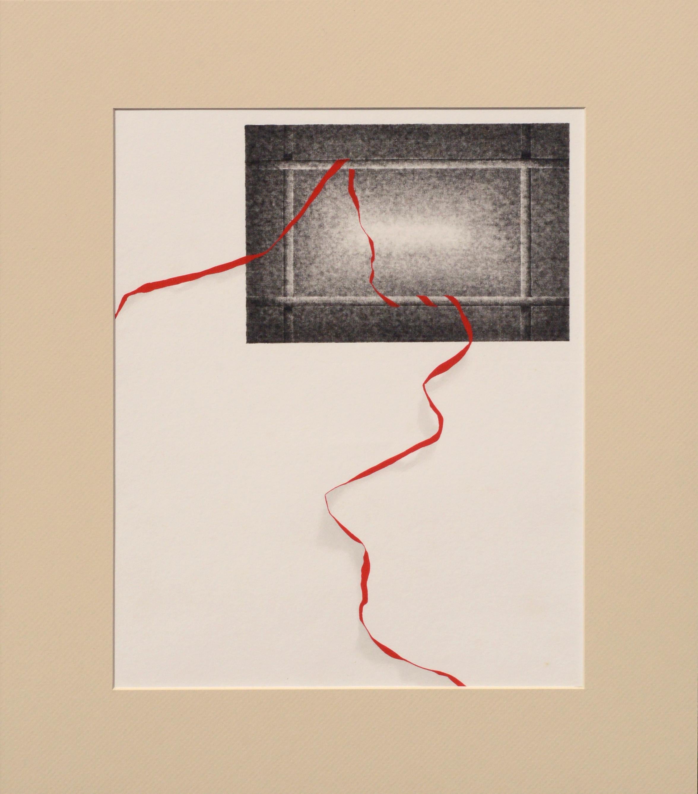 Rotes Band durch das Fenster – Außergewöhnliche handge Augmentierte Lithographie