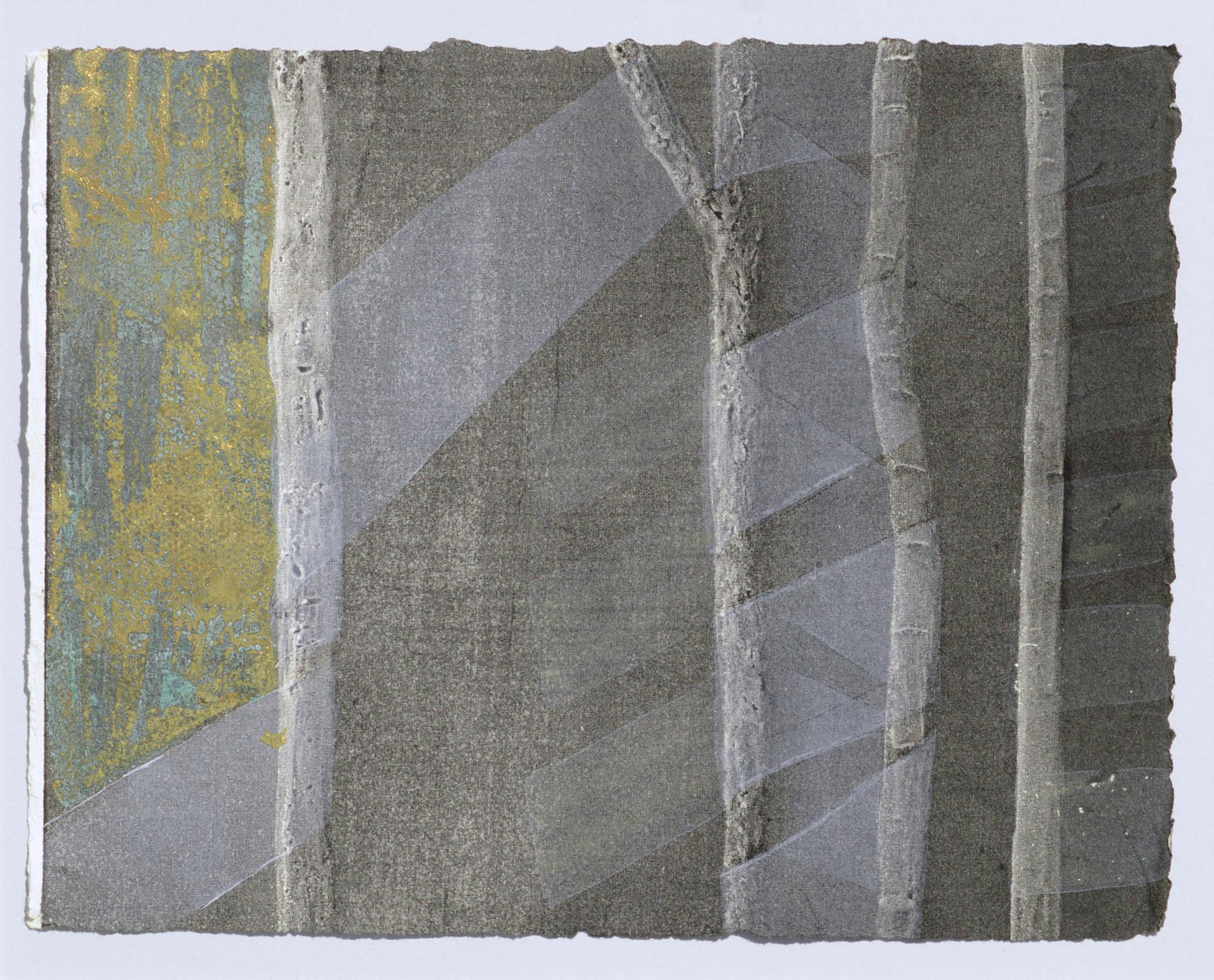 Ribbons and Bamboo - Silkscreen Augmented with Copper and Gold Leaf - Print by Patricia A Pearce