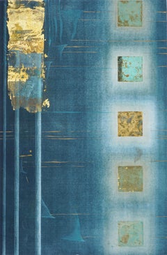 Teal and Gold Squares Collagraph