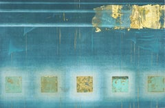 Teal and Gold Squares Collagraph 