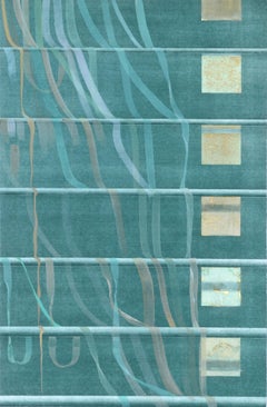 Teal Ribbons and Gold Squares Lithograph