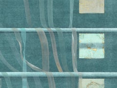 Blaugrüne Bänder und goldene Quadrate Lithographie mit fotorealistischer Malerei