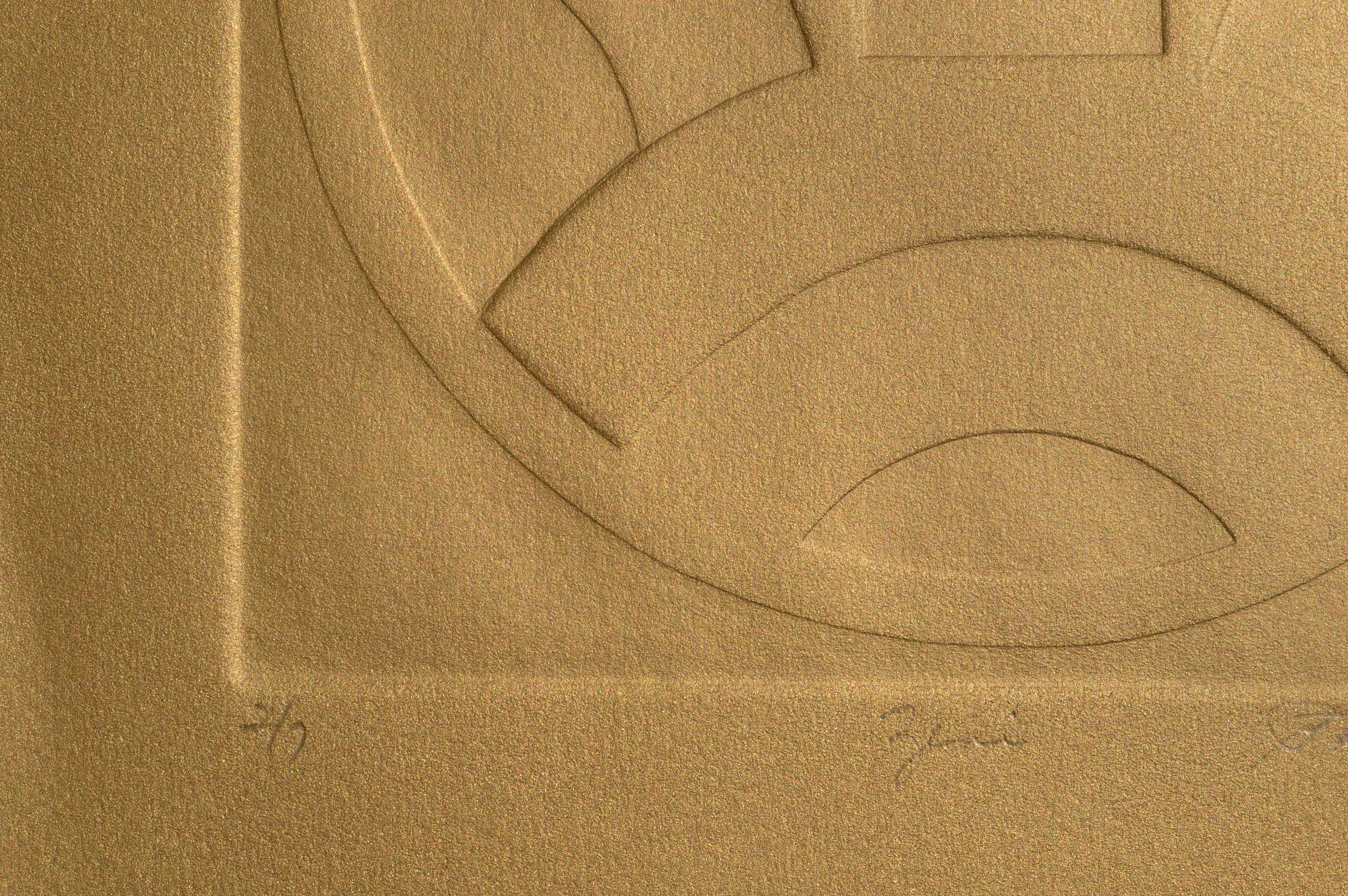 Zarte, geprägte Komposition von Patricia A. Pearce (Amerikanerin, geb. 1948). Dieses Stück ist in einem Bronzeton lackiert, der je nach Lichtquelle und Winkel schimmert und sich verändert. Nummeriert, betitelt und signiert (