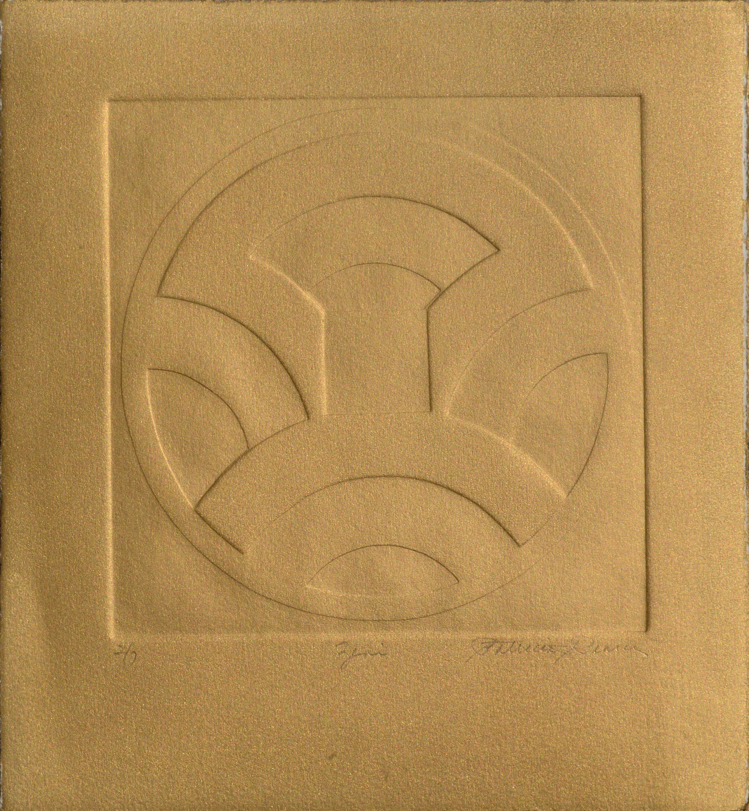 Patricia A Pearce Print – Geprägte Symbolkomposition „Zeni“ aus Bronze (Bronzeversion)
