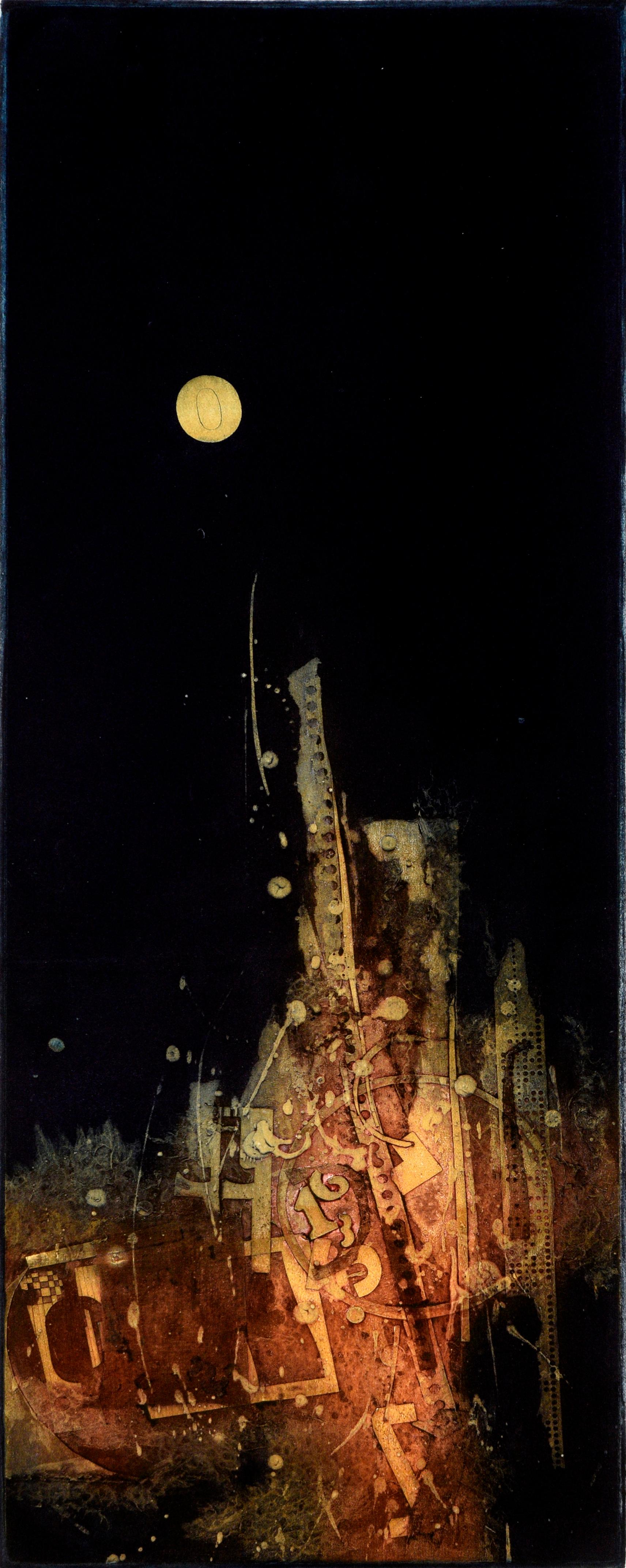Abstrakte Lava-Landschaft in voller Mondform, Lithographie #2, Nocturne – Print von Patricia A Pearce