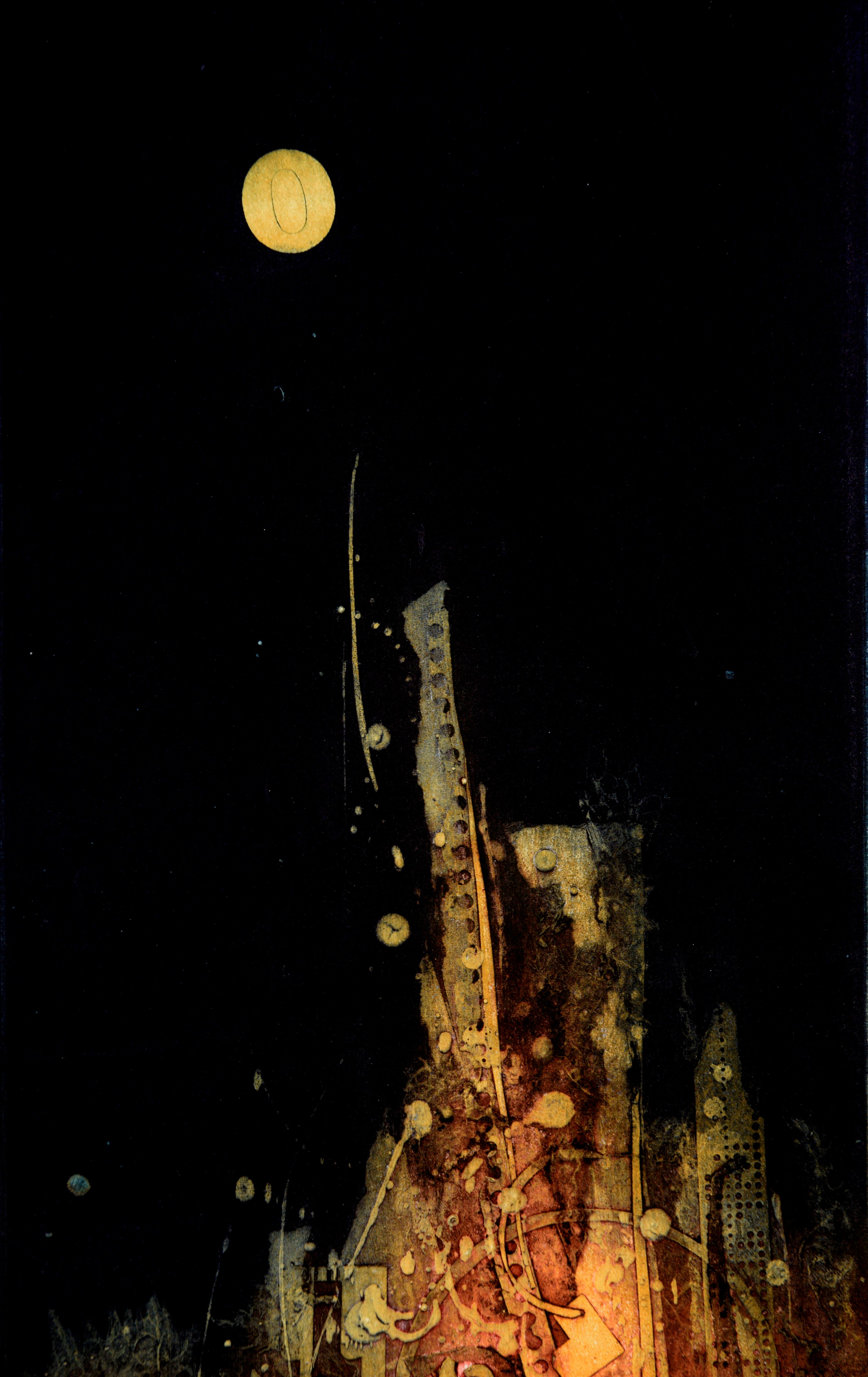 Nocturnal Abstracted Full Moon Lava Landscape Lithograph #2 - Abstract Expressionist Print by Patricia A Pearce