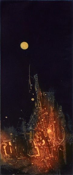 Nocturnal Abstracted Full Moon Lava Landscape Lithograph #3