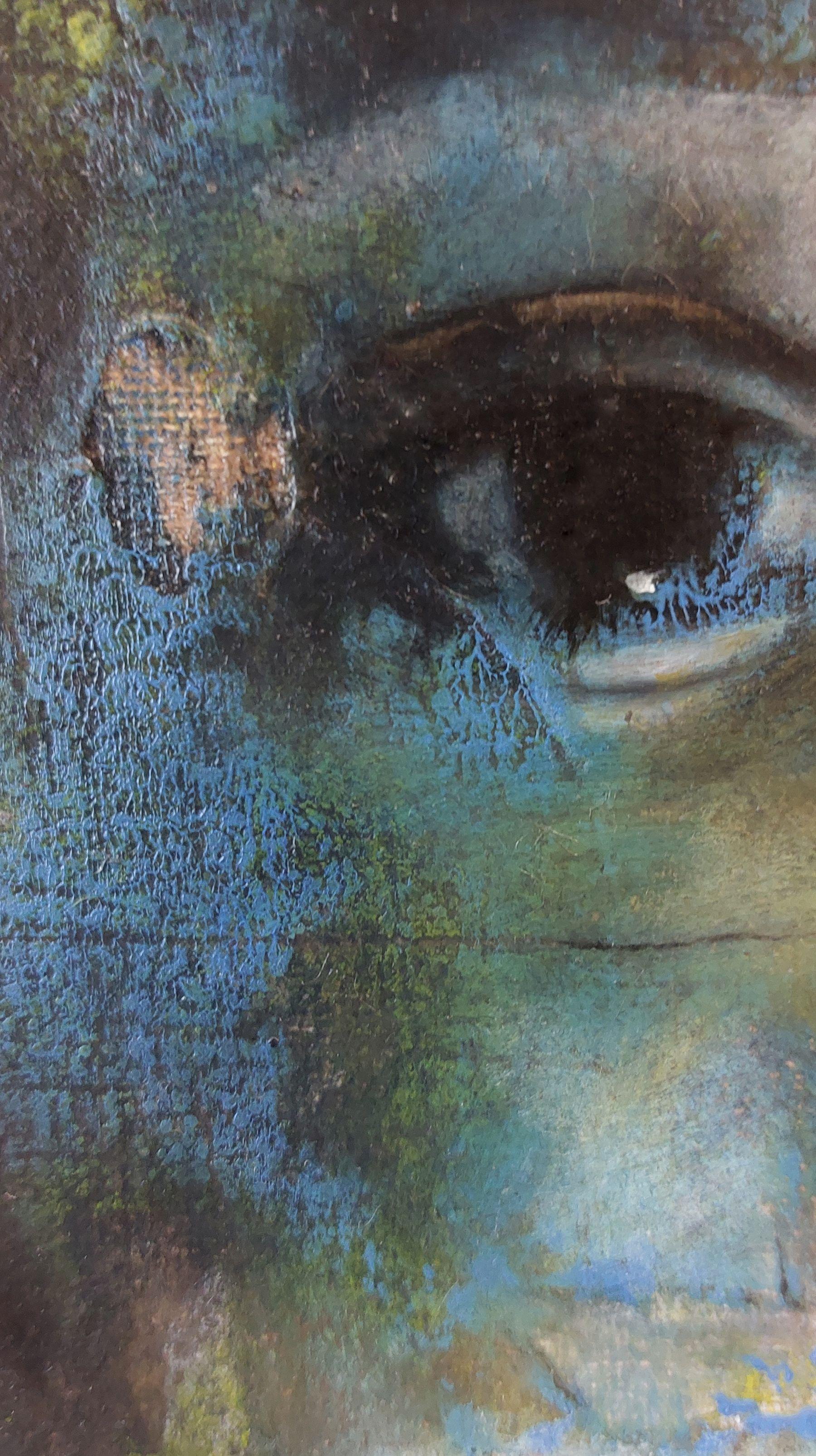 Medium: Mischtechnik (Öl, Acryl, Kaltwachs, Papier) auf Leinwand  Größe: 12 x 12 Zoll   Jahr der Fertigstellung: 2024    