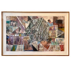 Abstrakte postmoderne Mixed-Media-Collage 'Charms and the Man' von Patricia Beatty