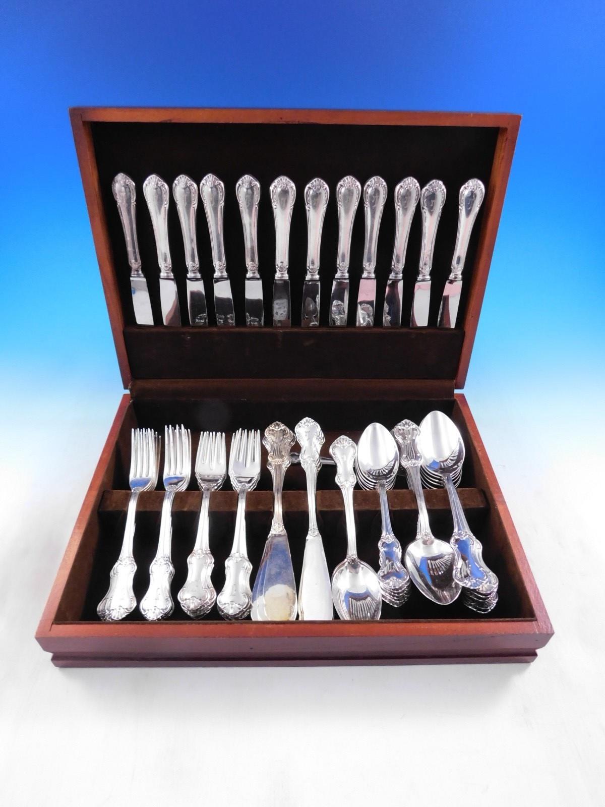 19th Century Patricia by Mema Swedish Silverplate Flatware Set Service 71 pcs L monogram For Sale
