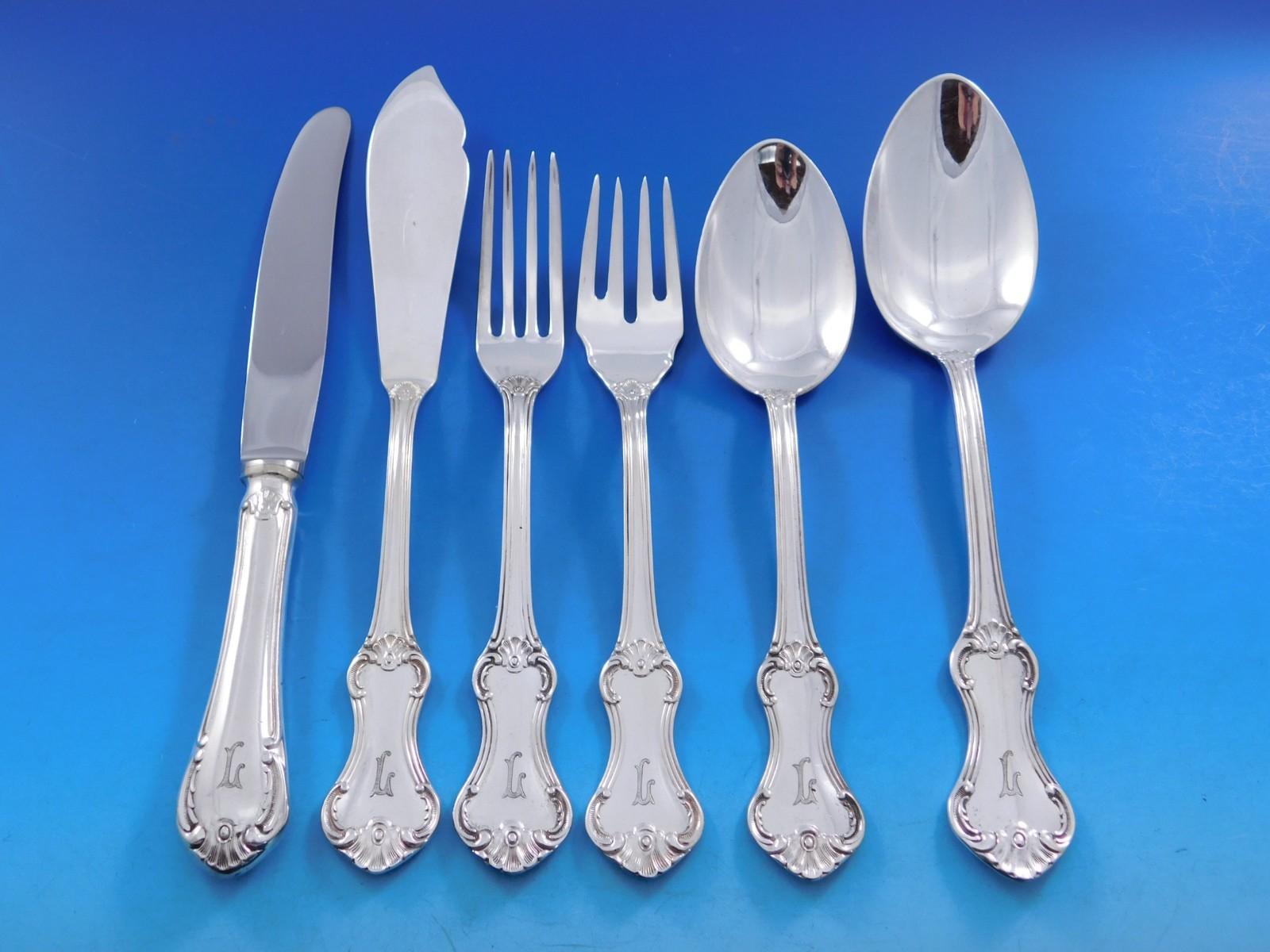 Silver Plate Patricia by Mema Swedish Silverplate Flatware Set Service 71 pcs L monogram For Sale