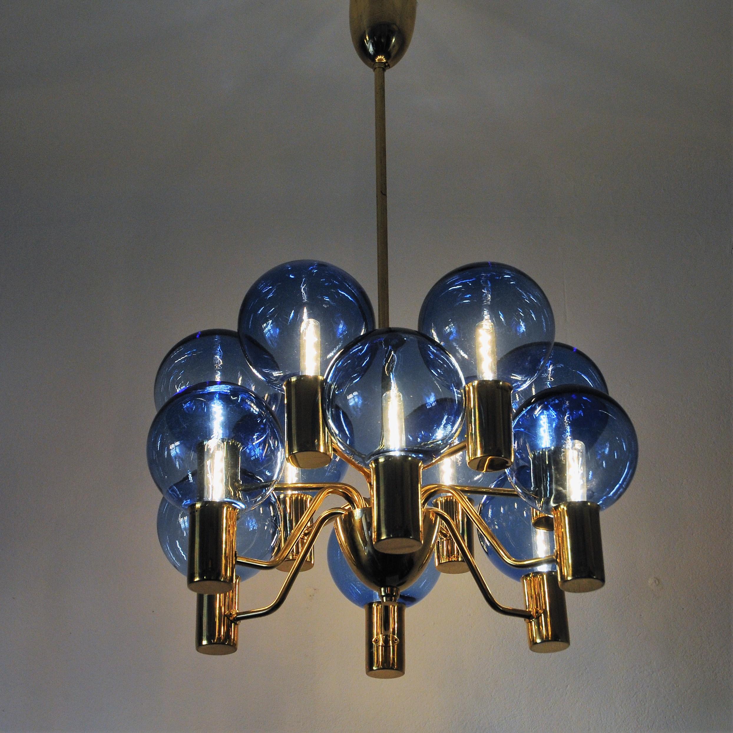 Patricia Chandelier with Blue Glass Mod T372/12 by Hans-Agne Jakobsson, Sweden 3